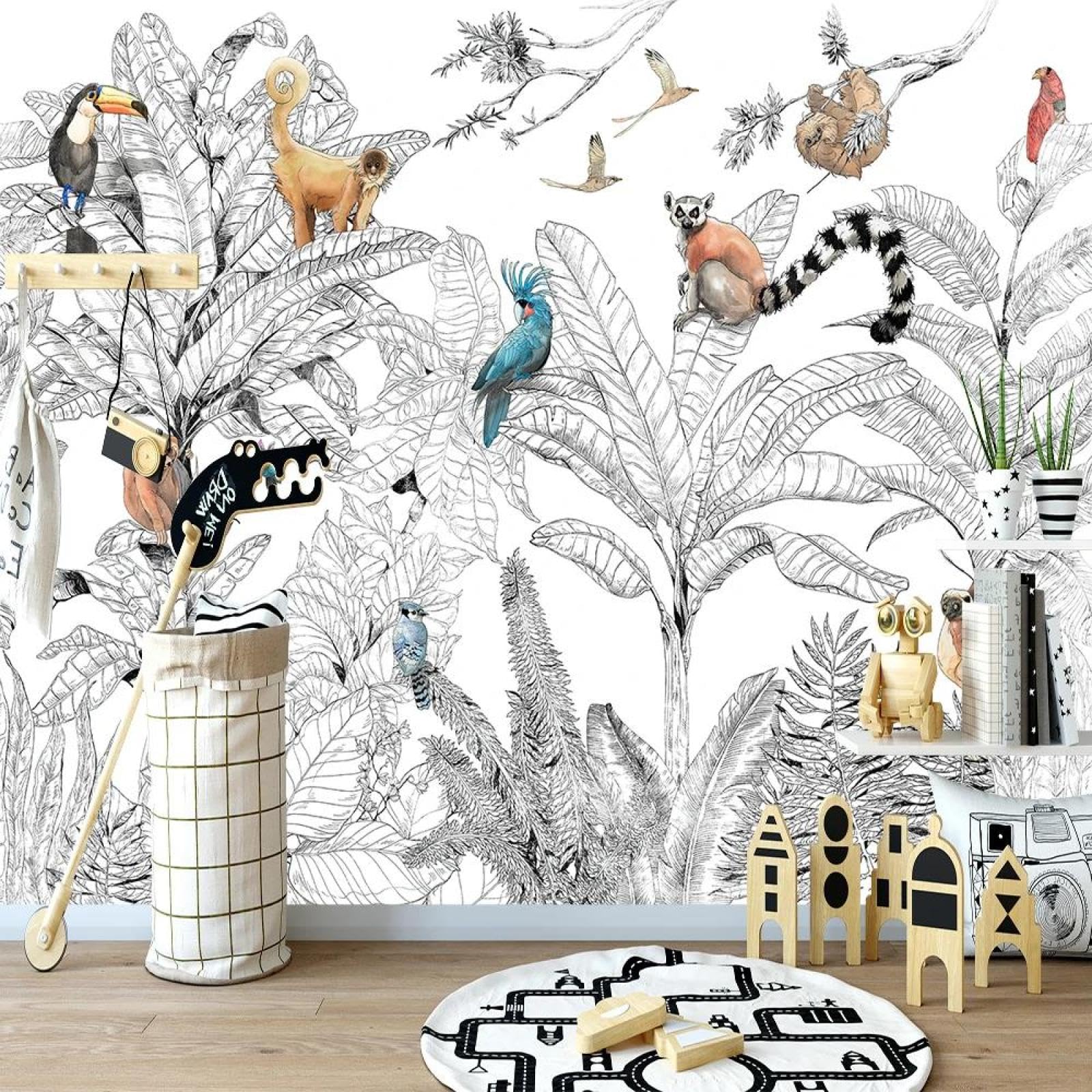 Papier peint jungle 3D ILIYA en intissé pour mur de salon