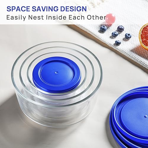 Miniatura 7 de Vtopmart Paquete de 4 cuencos de vidrio con tapas (1, 2, 4, 7 tazas), recipientes de almacenamiento de alimentos, preparación de comidas y sobras,