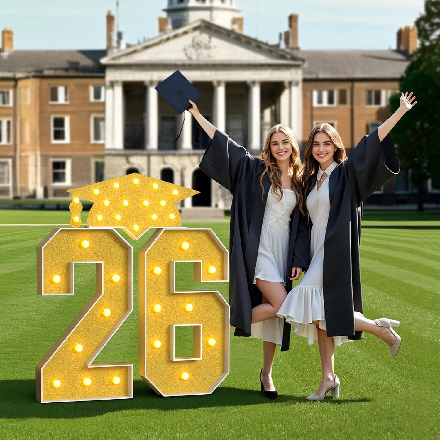 JoyMuse 3FT Graduation Decorations 2025, 25 Numbers for Graduation Gold Graduation Decorations with Yellow Lights for College Highschool Kindergarten Preschool Graduation Party
