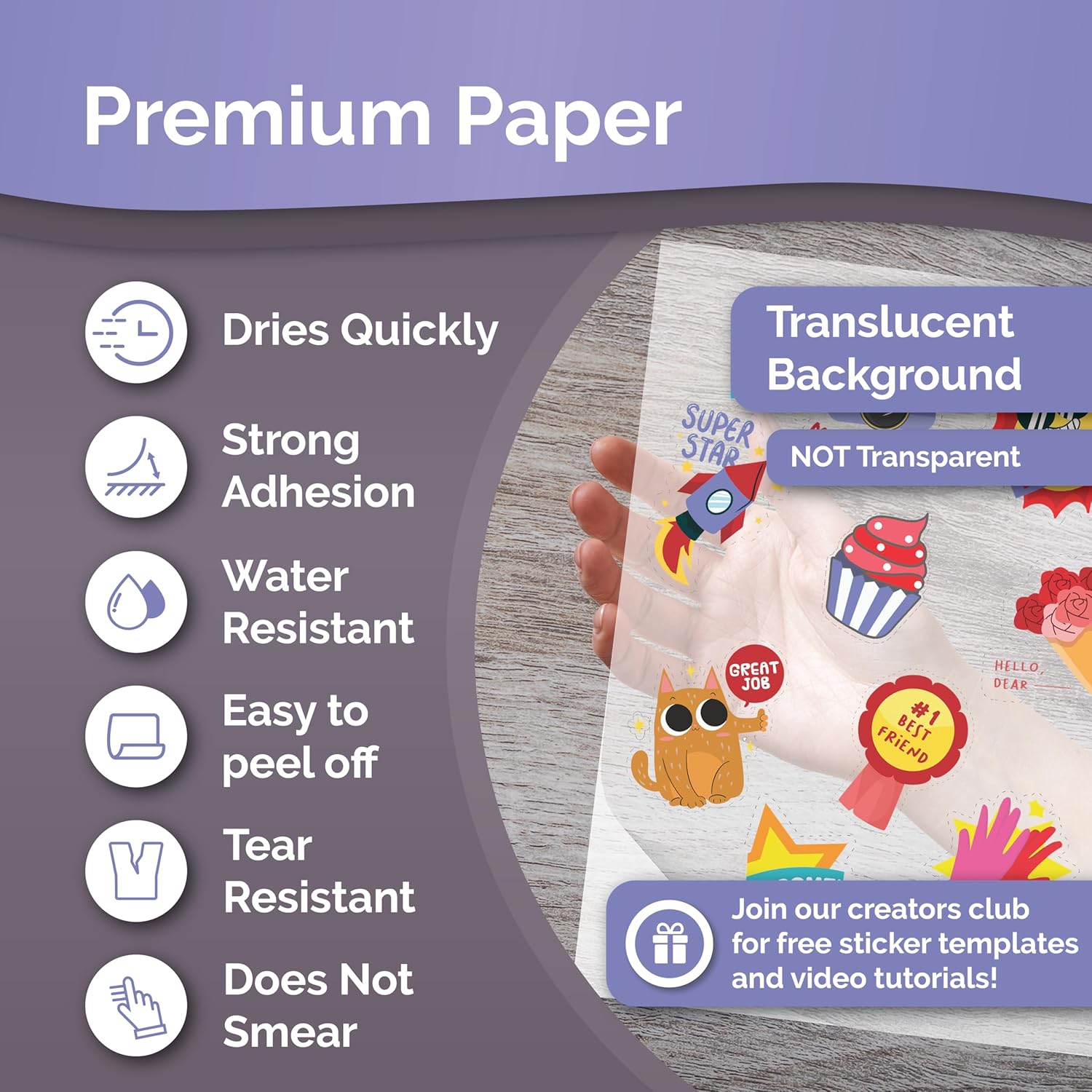 Premium Printable Vinyl Sticker Paper Matte for Inkjet Printer 34 sheets + Translucent Clear Sticker Paper for Inkjet Printer & Laser Printer 62 Sheets| by AGODEO