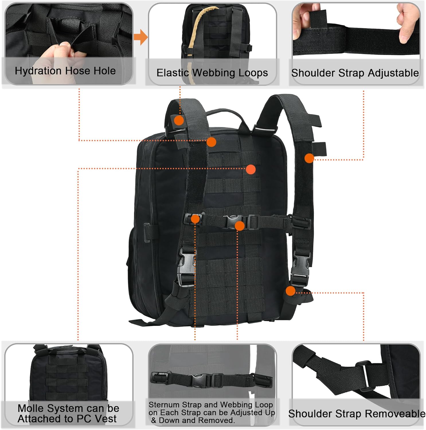 Tactical Expandable Flatpack, Chest Rig Backpack MOLLE Assault Pack Hydration Pack for PC Vest (Black)