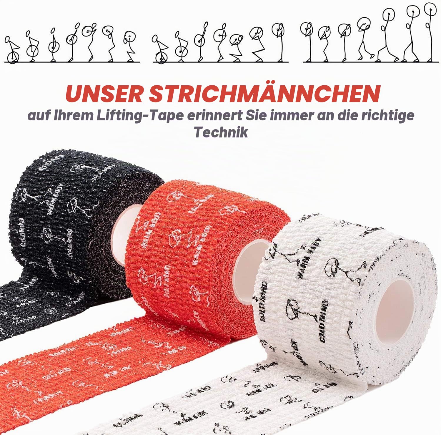 WARM BODY COLD MIND 4,7cm Hook Grip Tape für Gewichtheben - Weightlifting Tape für Crossfit, Krafttraining, Sporttape, Baumwolle Thumb Tape, Daumen Tapen (3 Rollen Mix V2)
