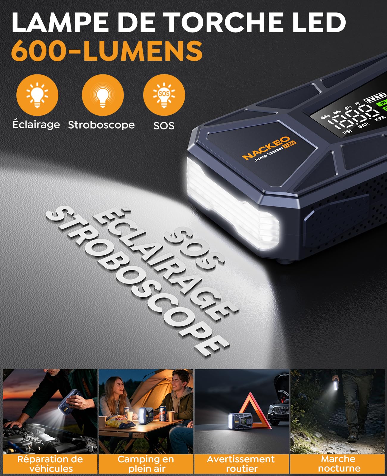 Booster Batterie Voiture 8000A avec Compresseur 160PSI, 12V Booster Voiture Portable (Essence & Diesel 12L), Démarreur Batterie Voiture avec Écran LCD,Eclairage de Secours,Banque d'alimentation
