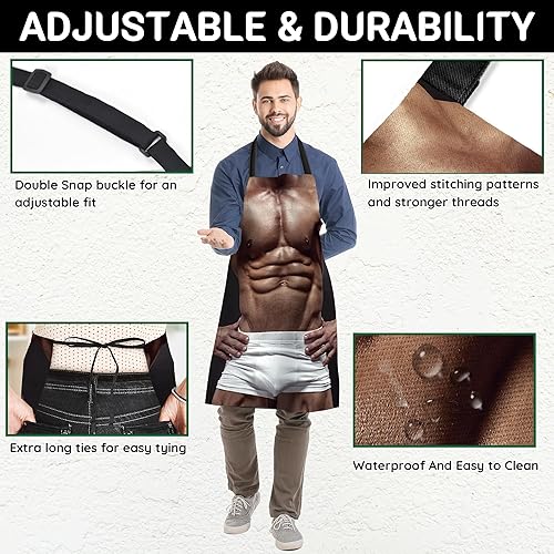 Miniatura 5 de Funny Creative Chef Apron with 3D Muscle Man Adjustable Sexy Kitchen Apron Waterproof Aprons BBQ Party Xmas Gift