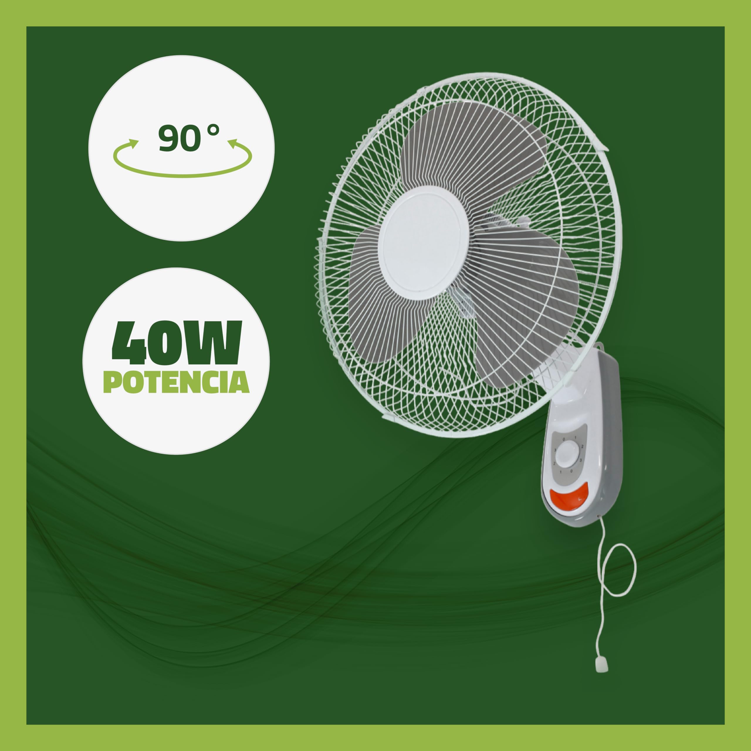 GROWMANIA wentylator ścienny z 3 prędkościami 40 W, moc 40 cm, biały wentylator elektryczny z 3 łopatkami, cichy i obrotowa głowica