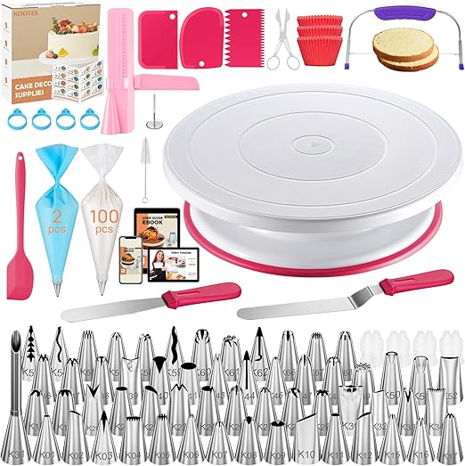 Kootek 230PCs Cake Decorating Kits, Baking Supplies Tools with Cake Stand Turntable, Piping Bags and Tips, Cake Leveler, Frosting Icing Spatulas & More Accessories for Cake Cupcake Decorations