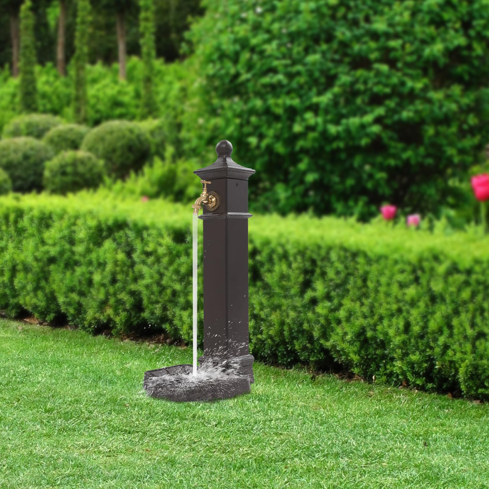 Columna de agua para exteriores, 33 x 29,5 x 74 cm, columna de agua, hierro, antigua, con grifo, columna de jardín