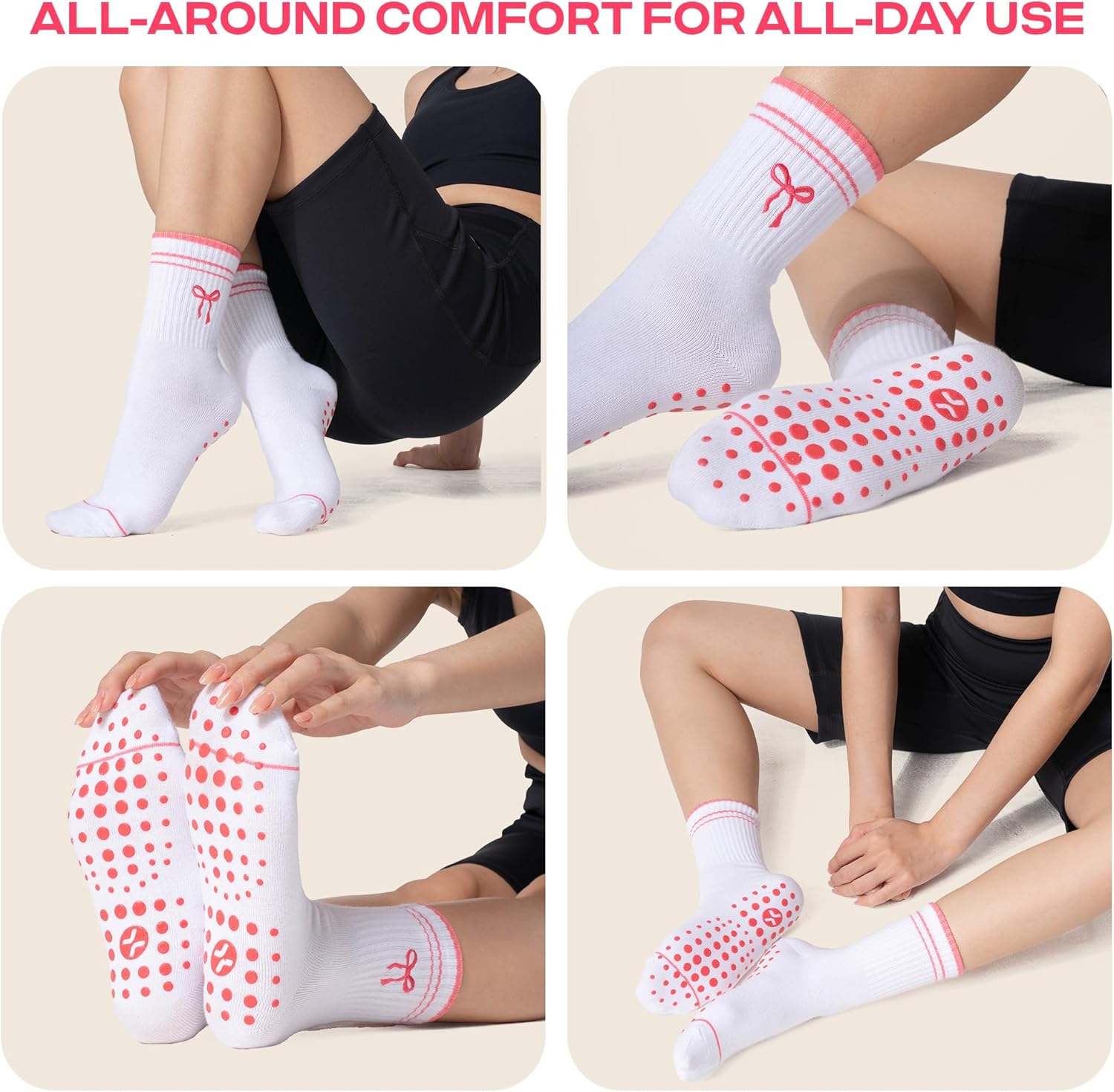 CoolMate Pilates Socks with Grips for Women, Yoga Socks, Crew Non Slip Women for Barre, Valentines Day Gifts for Her - Image 5