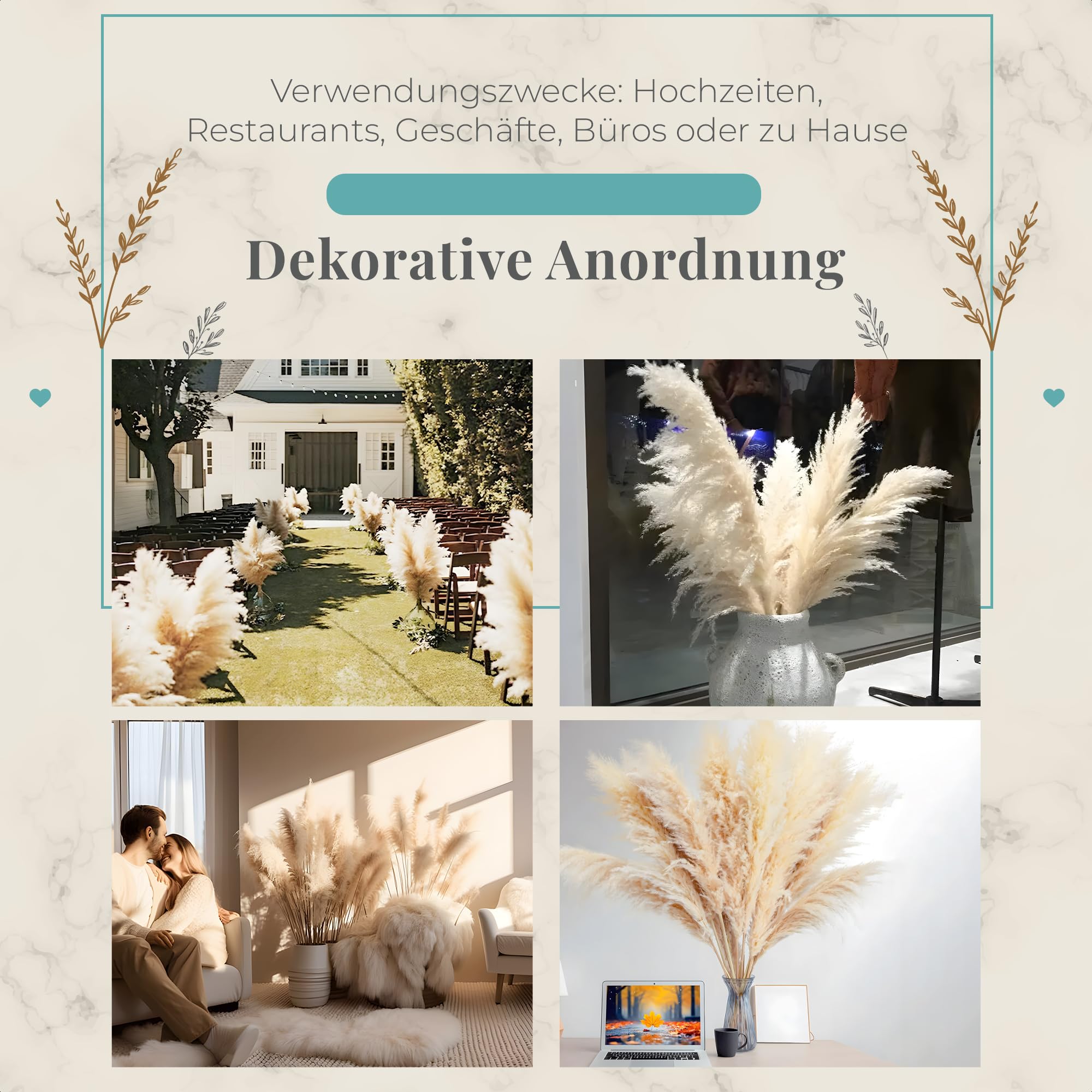 Sunnytree Herbe de la Pampa Décorative - Lot de 5 Tiges 115 cm - Plumes Longues Séchées pour Salon et Événements