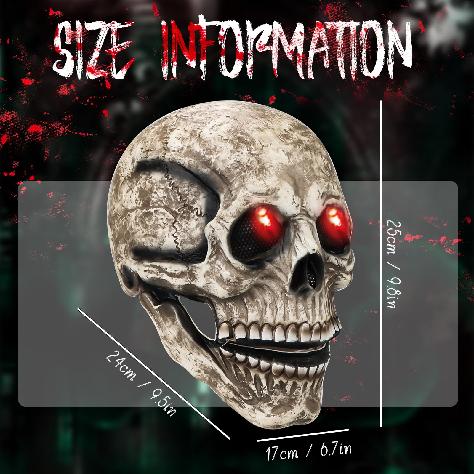 Byffoer Realistic Halloween Skull Mask with Movable Jaw and Luminous Eyes for Adults, Brown - Image 2