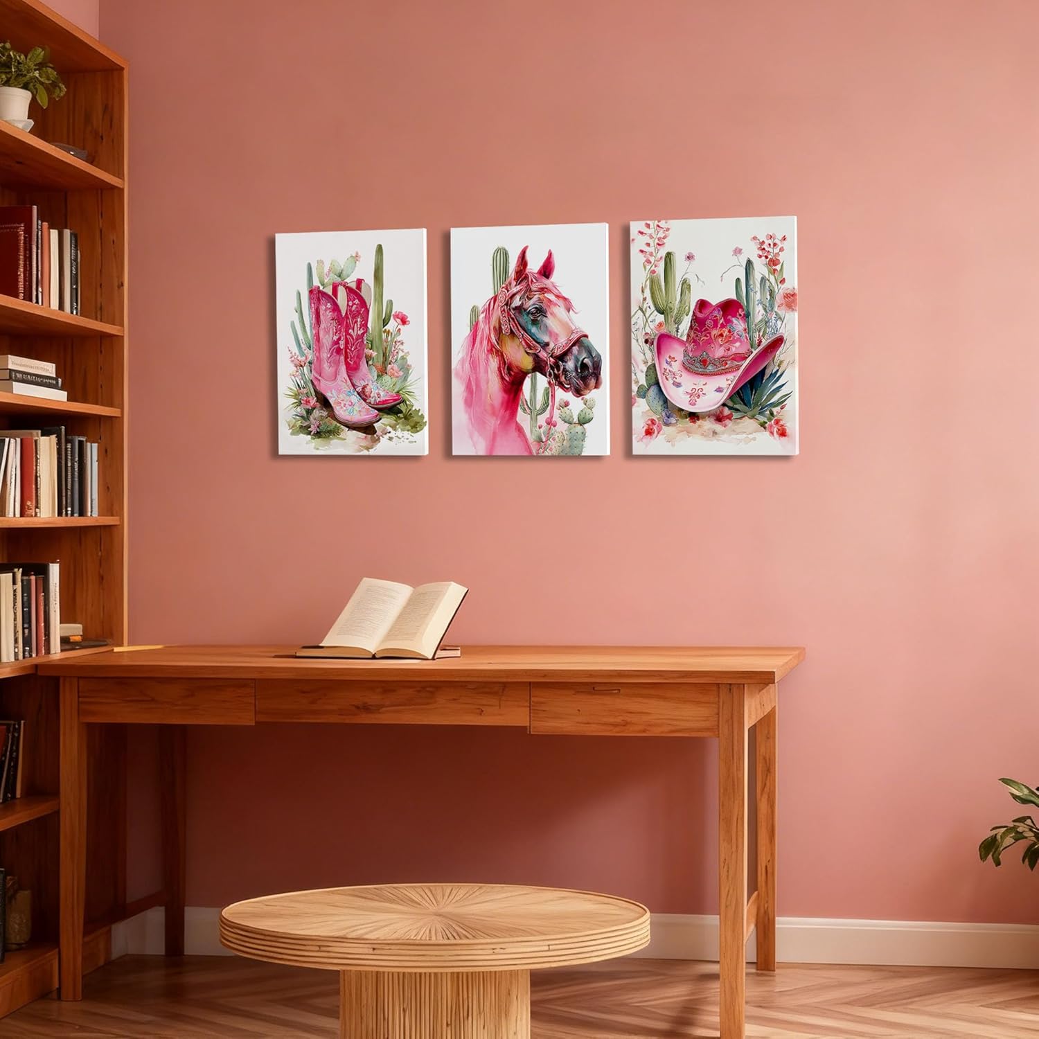 Frimeeme Western Girl Cowgirl Canvas Wall Art,Pink Cowgirl Decor,Horse Decor for Girls Room, 12x16 Inches Framed，Set of 3 - Image 8