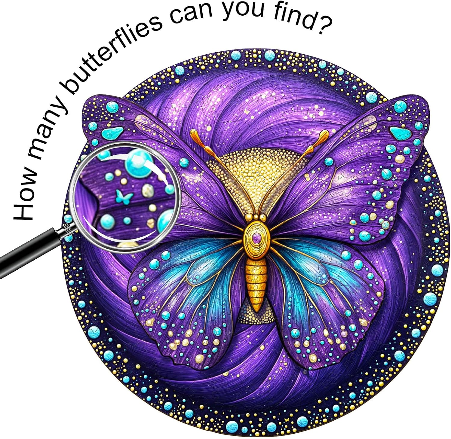 Wooden Puzzles for Adults 200 Pices, Purple Butterfly 3D Puzzles for Adults, Seek and Find Butterflies Irregular Jigsaw Puzzles, 3D Visual Flat Puzzels, Finished Puzzle Size is 11.4 x 11.4in