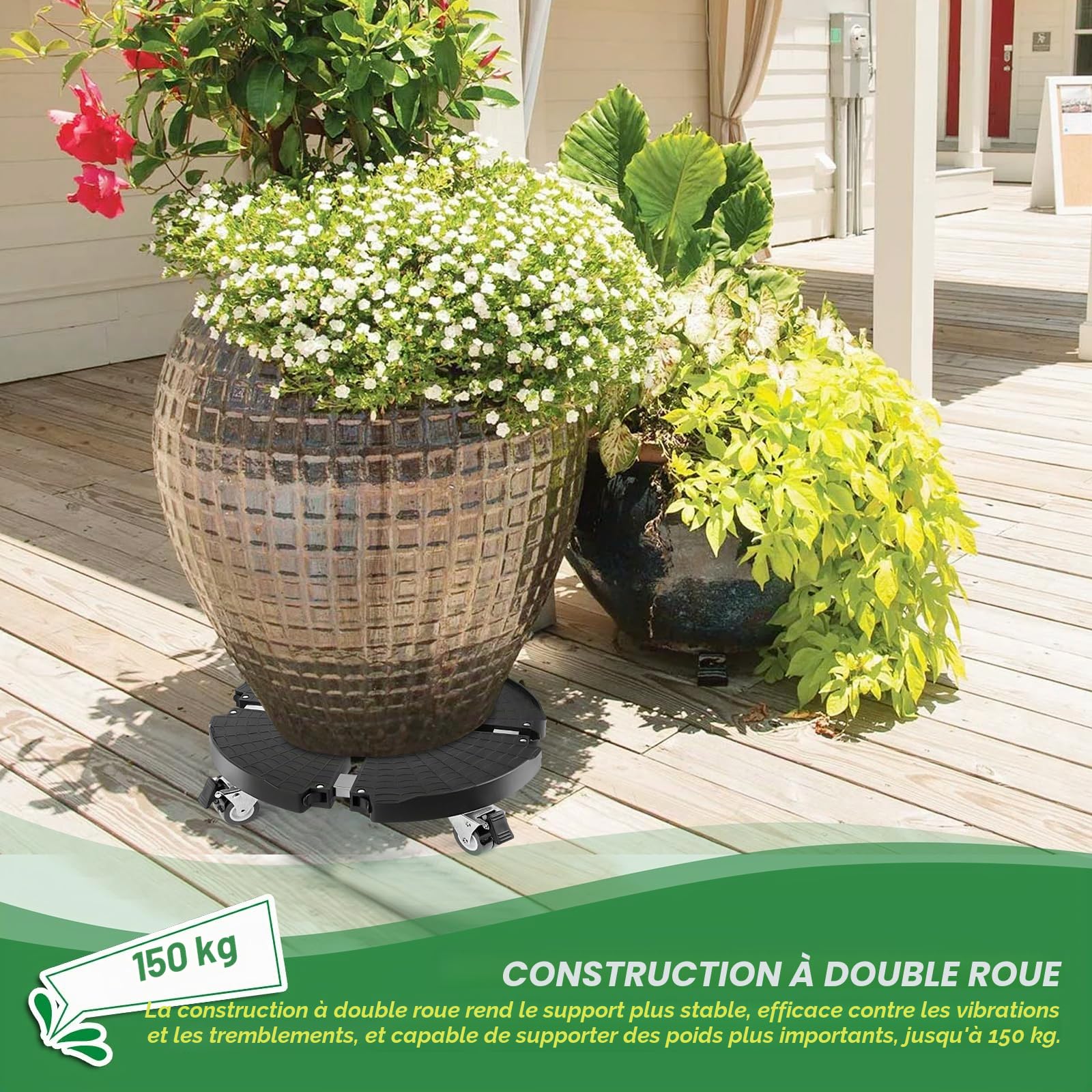 Porte Plante a roulettes, Réglable Ø 35-48cm, Capacité De 150 KG Supports de Pots de Fleurs à roulettes pour Support de Pot de Fleur