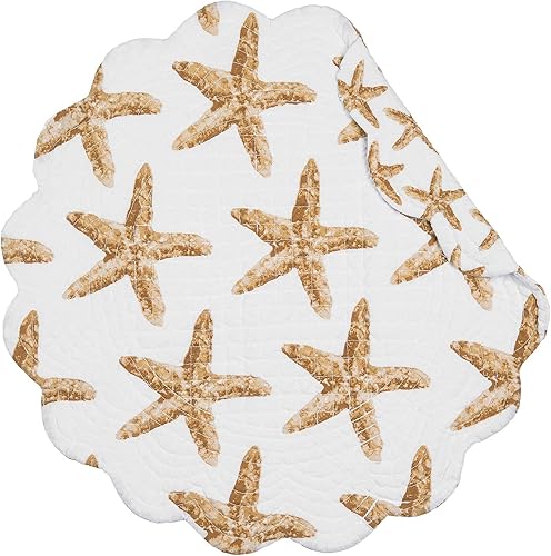 C&F Home Sandbridge Stars - Juego de 6 manteles individuales redondos acolchados de algodón para playa costera reversible, lavables a máquina,