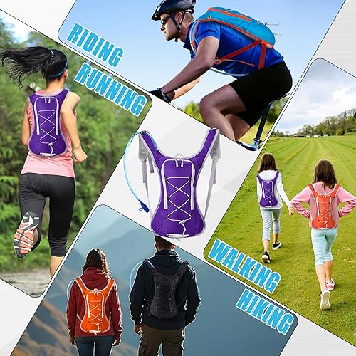 Miniatura 6 de Paquete de 4 mochilas de hidratación con vejiga de agua de 2 litros, mochila de hidratación ligera para hombres y mujeres, senderismo, ciclismo,