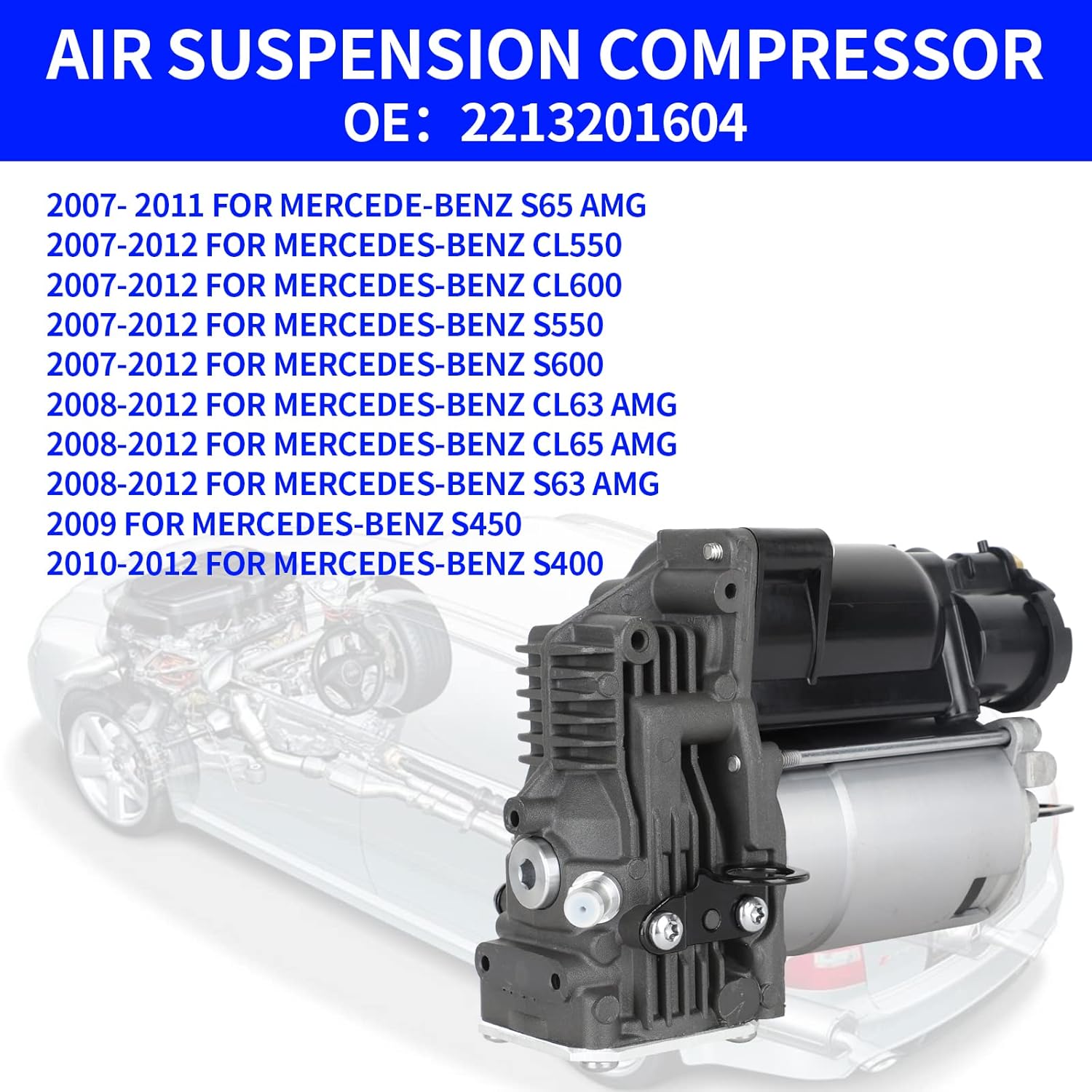 Air Suspension Compressor Pump Replacement for 2213201604 Mercedes-Benz C216 CL550 CL600 2007-2013 CL63 AMG CL65 AMG W221 S350 2012-2013 S400 S550 S600 S63 AMG