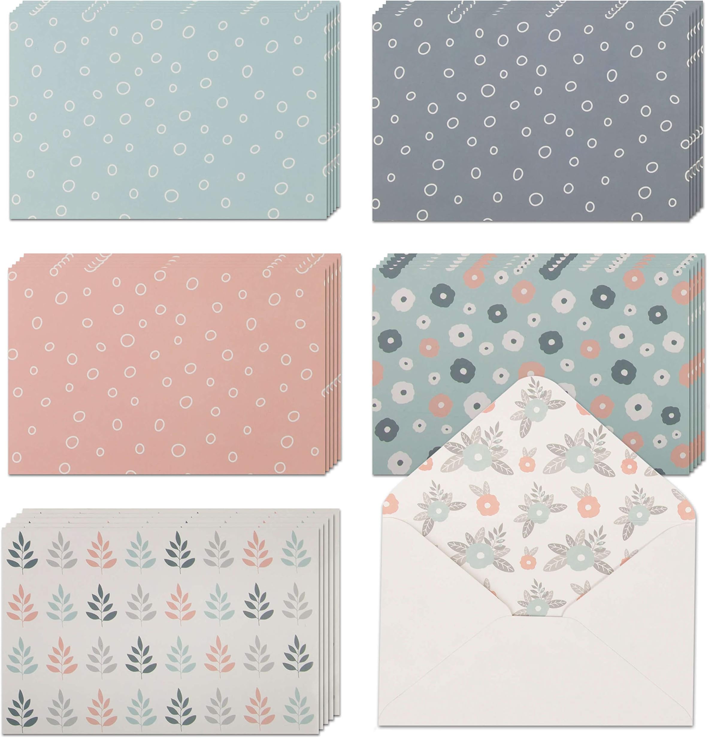 VNS Creations 40 Blank Note Cards with Envelopes & Stickers | 4” x 6” Bulk Boxed Set of all Occasions Greeting Notecards | Assortment of Colored Stationary Plain Greeting Cards