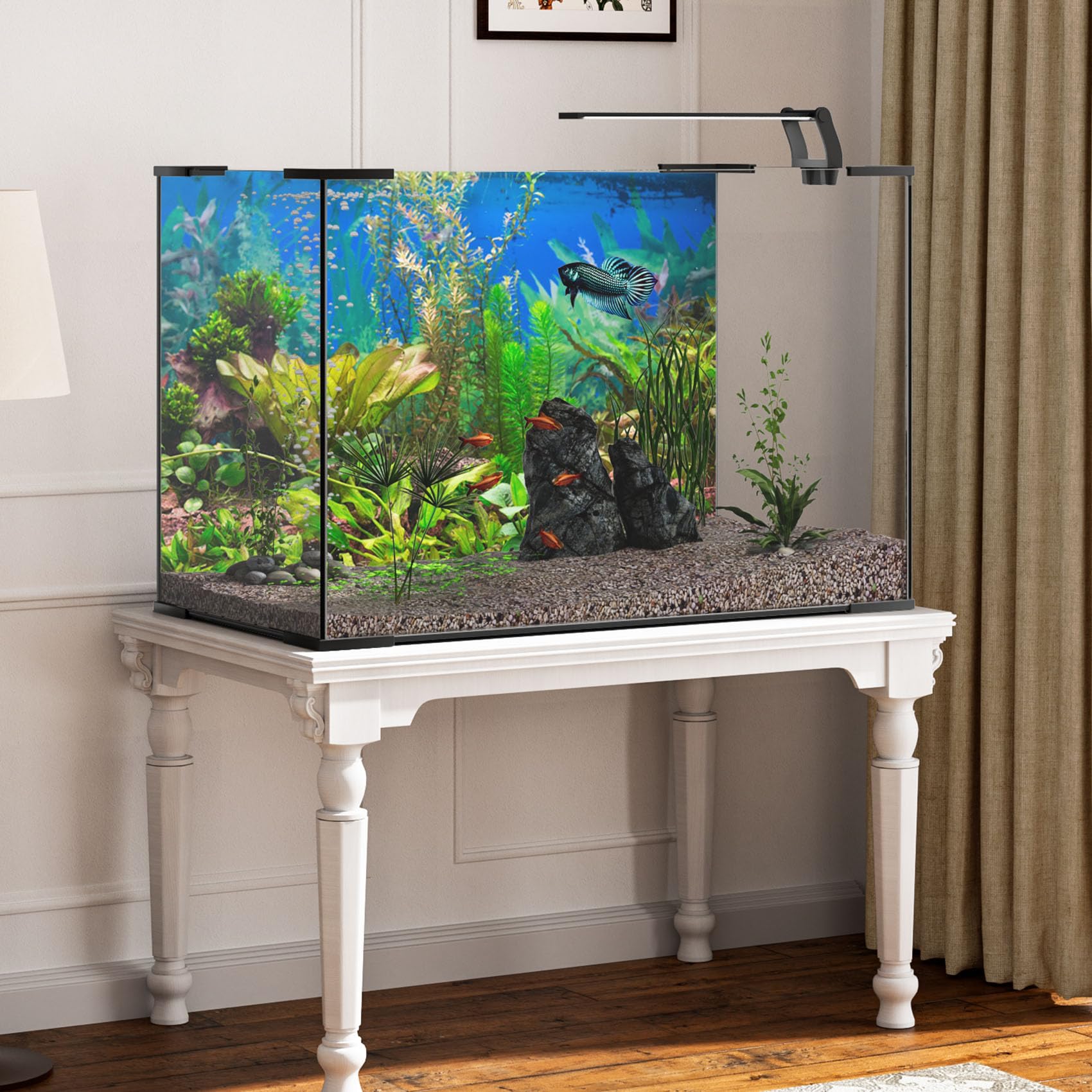 Sfondo Per Acquario In Vinile - 180x46cm, Design Pietra E Piante Acquatiche, Per Decorazione Vasca - Foto 7