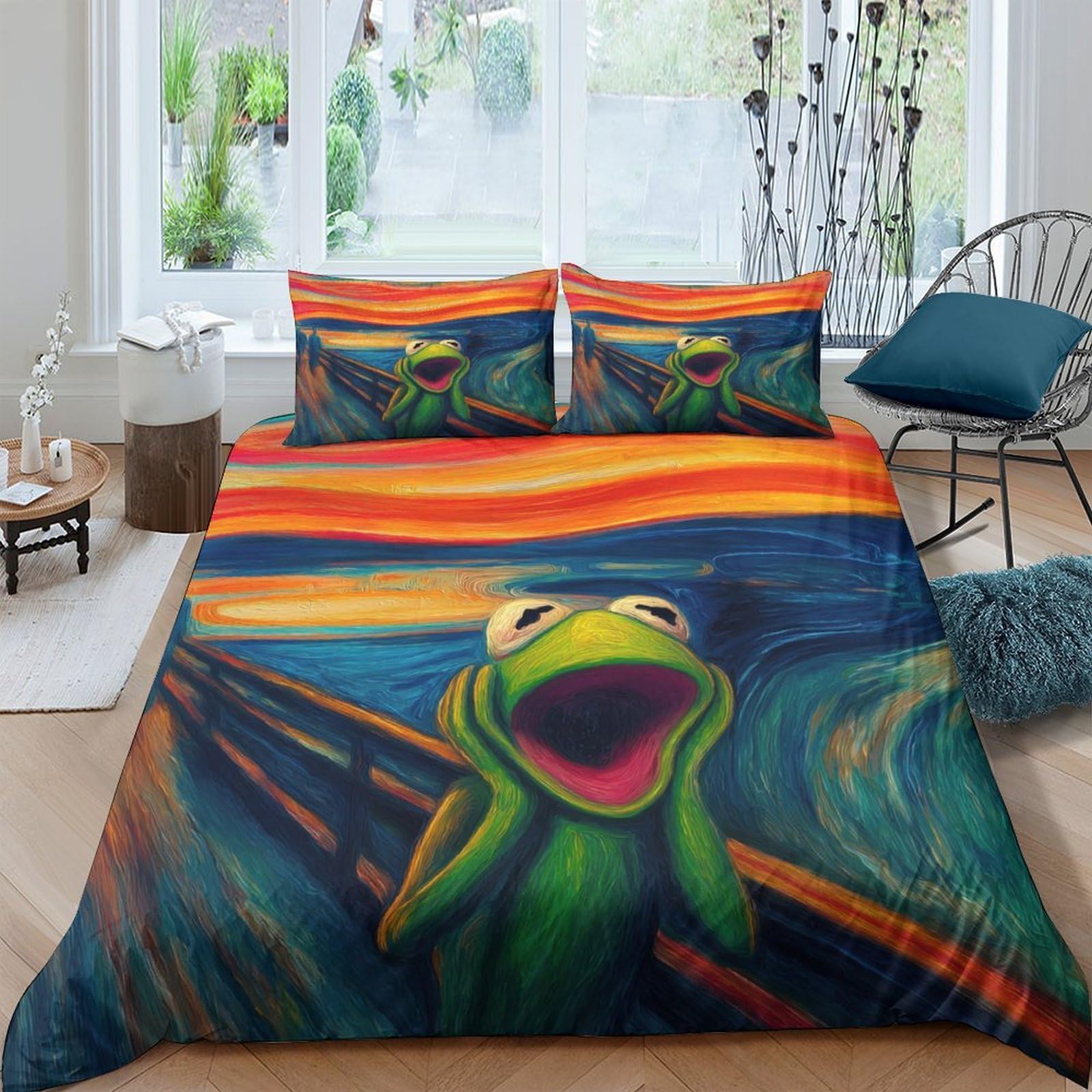 GPLZQXKJNH 3D Printed Skiing Alpaca Duvet Cover Microfiber Soft Orange Cartoon Bedding Set with 2 Pillowcases for Bedroom Decor Single（135x200cm）