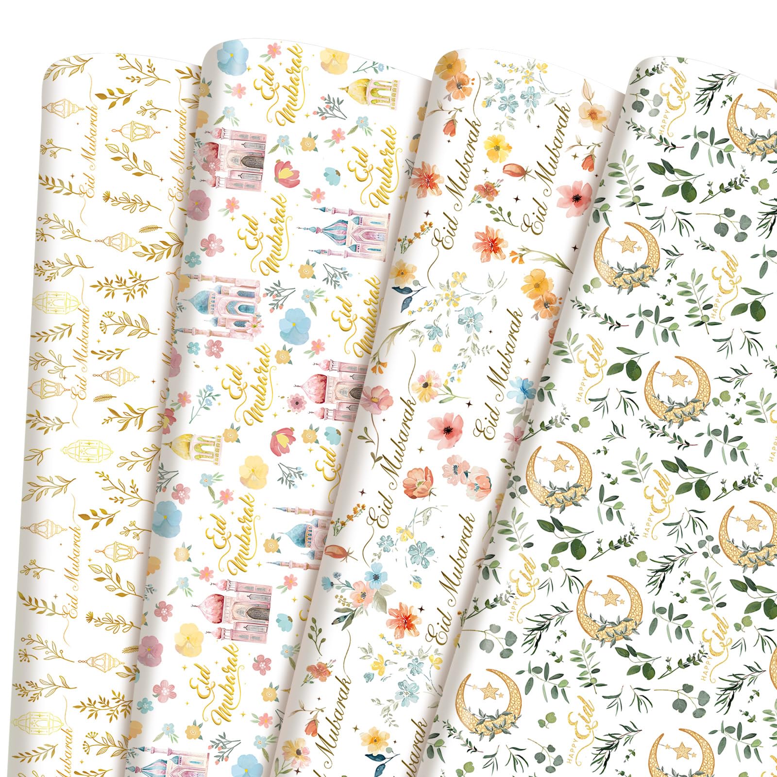 MotiMind 12 Sheet Eid Wrapping Paper for Men Women 20 x 28 Inch Mubarak Crescent Moon Star Lantern Eid Al-fitr Gift Wrapping Folded Flat Craft Paper for Birthday DIY Craft Gift Packing Islamic Holiday