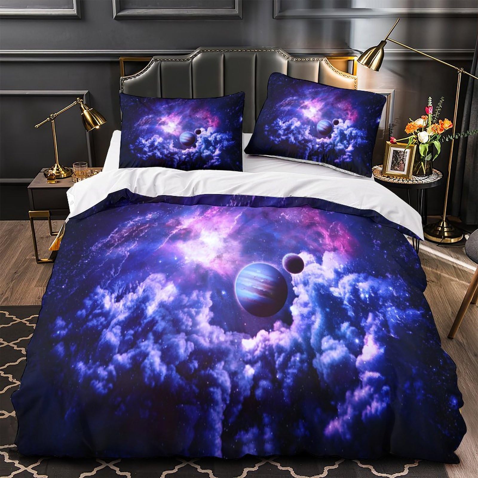 Housse de couette fermeture éclair finis les nœuds lit espace galactique