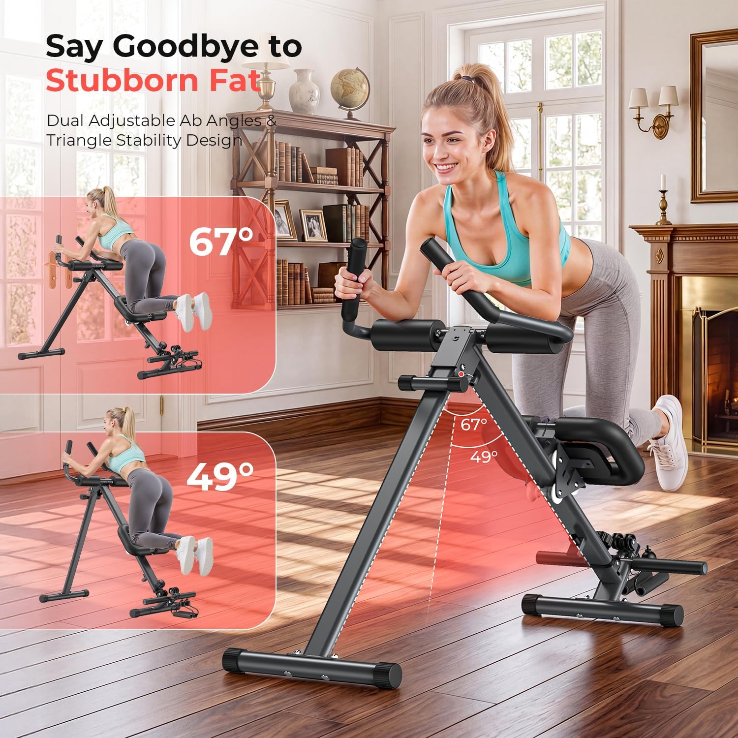 Ab Machine and Rowing Machine, 4 in 1 Rowing Machines for Home with 2 Adjustable Inclined Angles, Quiet & Foldable Rower Machine,Row Machine for Home