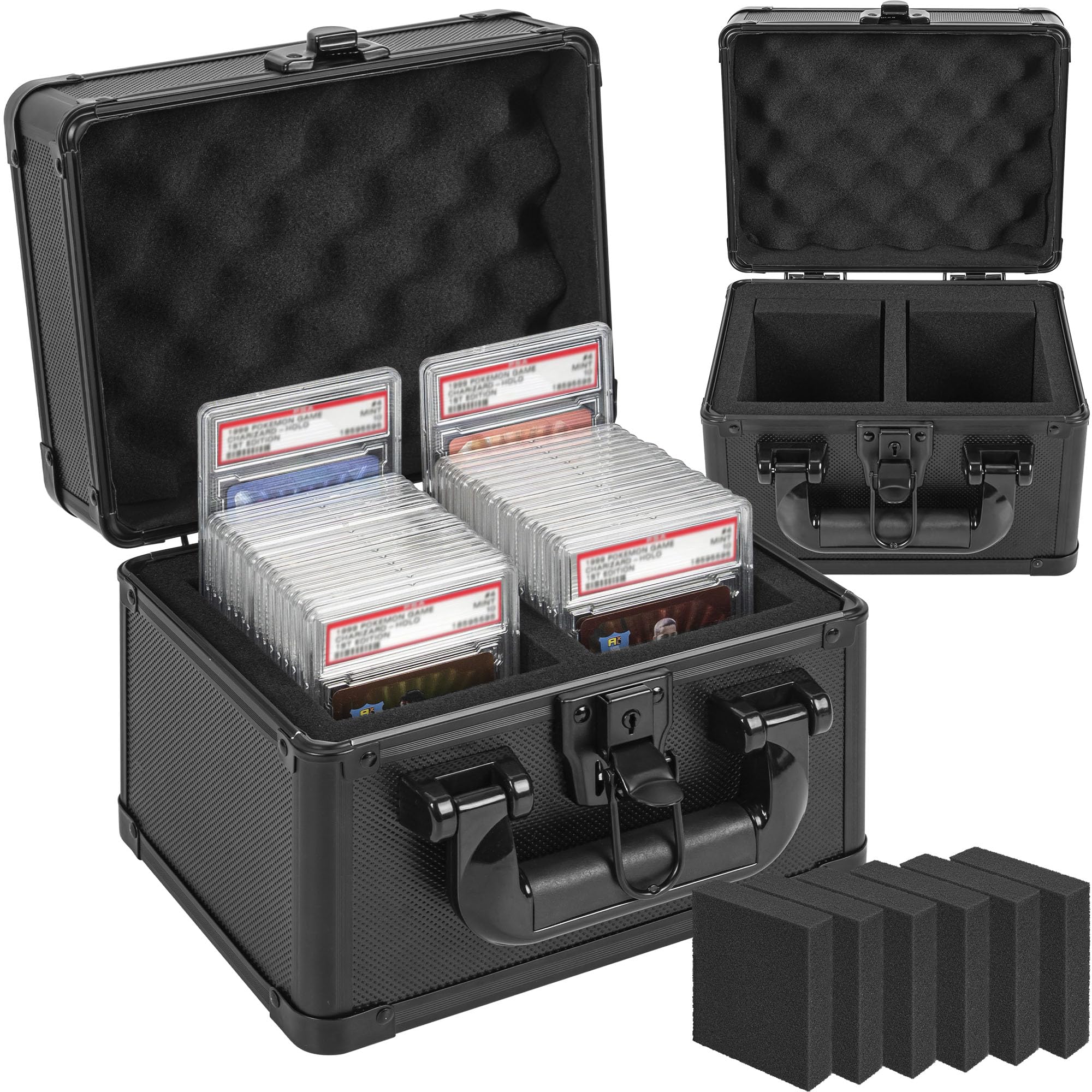 Aufbewahrungsbox für Abgestufte Karten Kompatibel mit 40+ PSA, CSG, BGS | Karten Aufbewahrungsbox für Graded Card, Top Loader Box mit Herausnehmbaren Schaumstoffschlitzen für Sportkarten