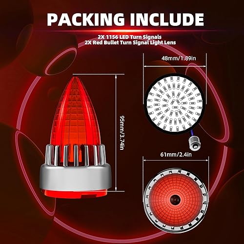 Miniatura 7 de FATECIM Indicadores intermitentes de luz roja para motocicleta de 2 pulgadas 1156 con lente roja de repuesto supersónico para Harley Softail Touring