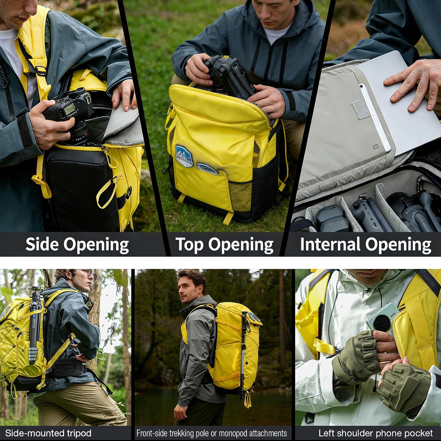 LEOFOTO BPA-35L All-in-One Camera Lens Backpack for Travel Outdoor Photography, Water-Resistant DSLR/Mirrorless Hiking Bag, Compatible with Cameras, Lenses, Drones