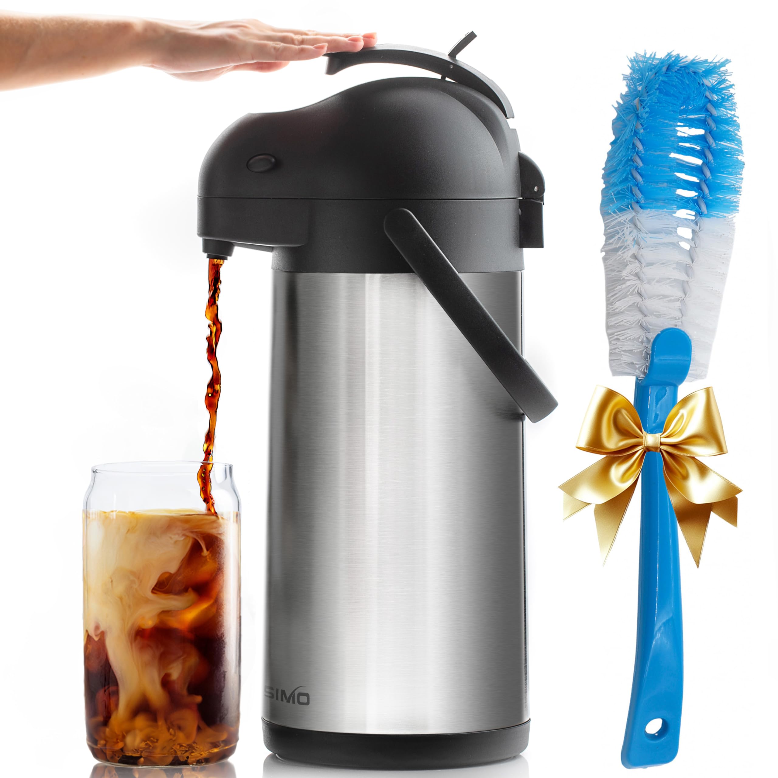 Coffee Carafe Airpot & Cleaning Brush - 101oz / 3L Airpot 12 Hours Hot Water Dispenser or 36 Hours Cold Drink Dispenser with Pump - Easy Dispensing Coffee Carafes for Keeping Hot Extra Large - Cresimo