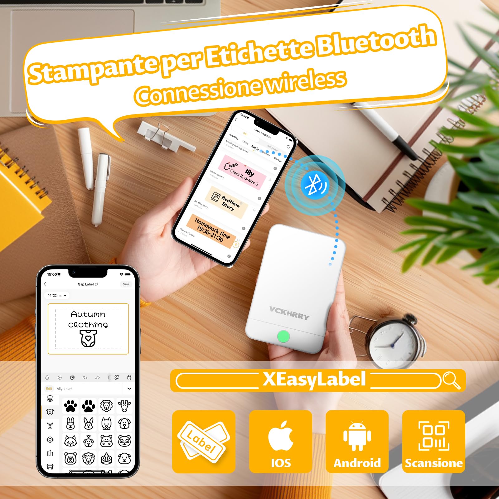 Stampante Etichette Termica Bluetooth Portatile Senza Inchiostro, 1 Rotolo Incluso, Compatibile iOS/Android