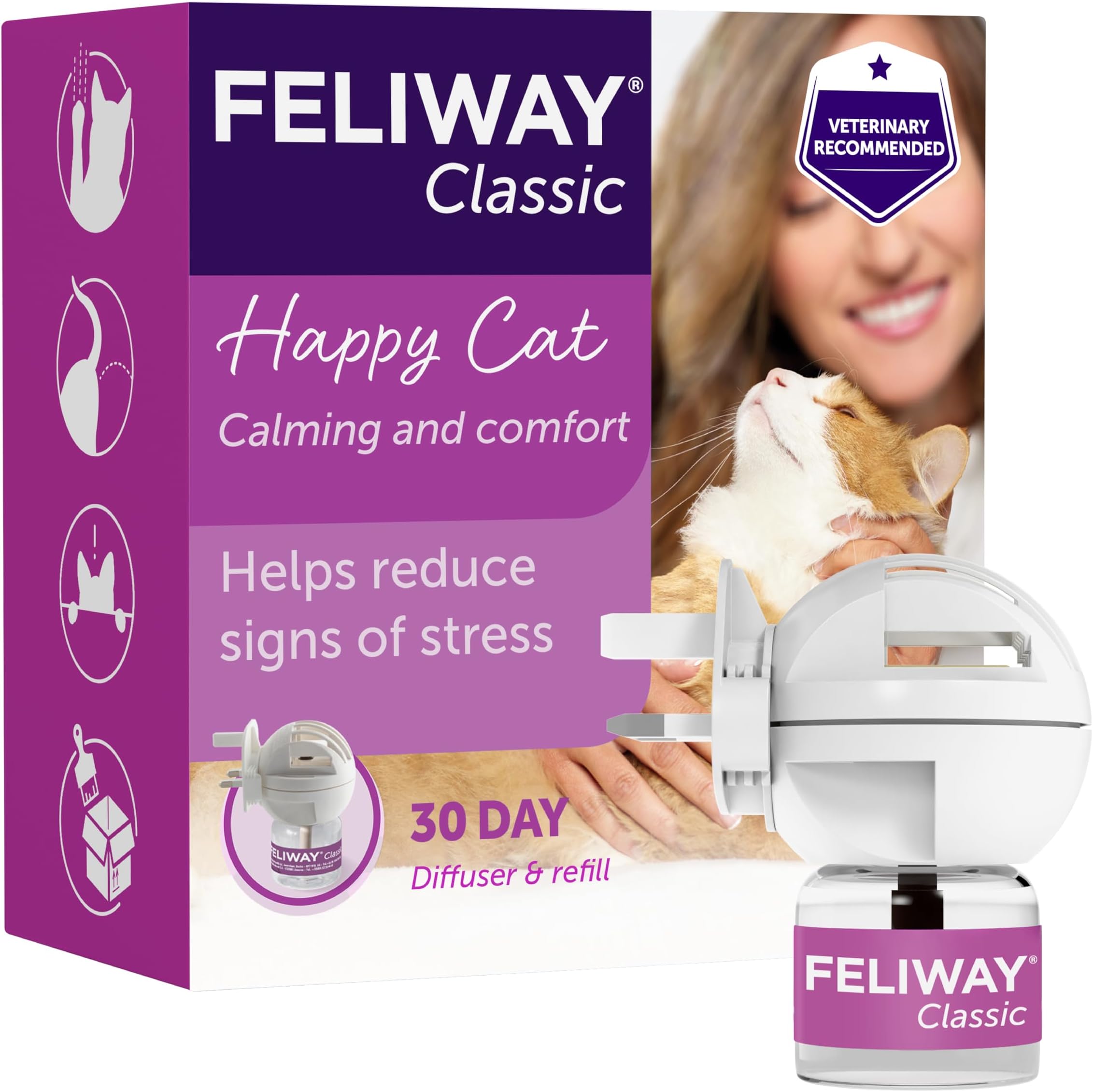 Classic 30 Day Cat Calming Plug In Pheromone Diffuser Starter Kit, 48ml - Helps Solve Common Signs of Stress in Cats & Kittens, Veterinary Recommended, Clinically Proven