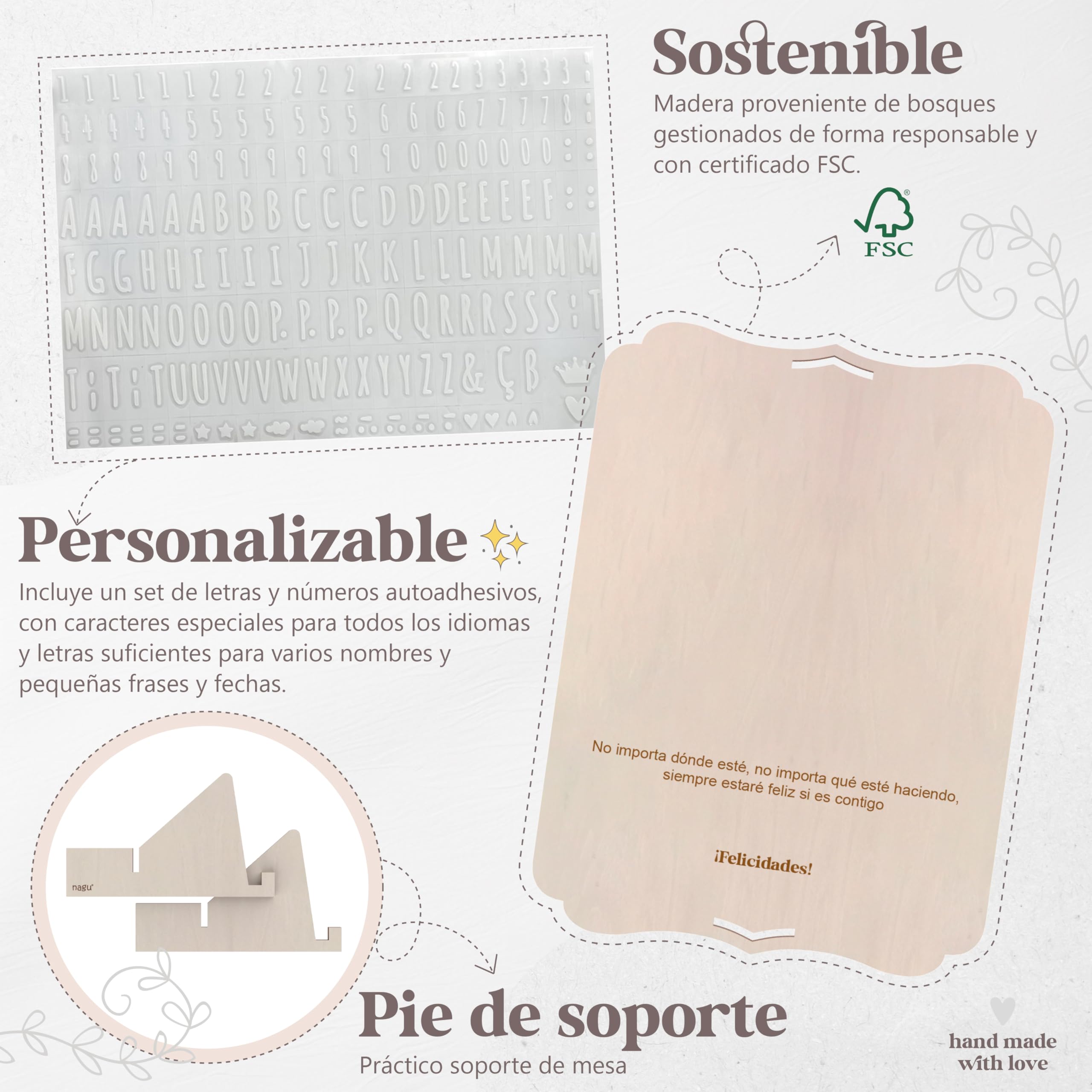 Cornice Personalizzata Nagu 30x22 Cm - Per Impronte Bambino, Con Lettere Adesive, Regalo Per Nonni/Mamma/Papà - Foto 10