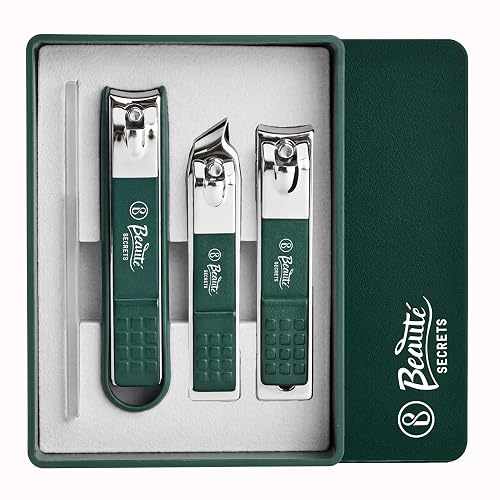 Beauté Secrets - Nail Cutter Set, Ultra Sharp Sturdy Fingernail Toenail Clipper Nail Clipper with Glass file 4 Pcs set for men women adult nail cutter set for Thick Toenails & Nails (GREEN Set of 4 with Box)