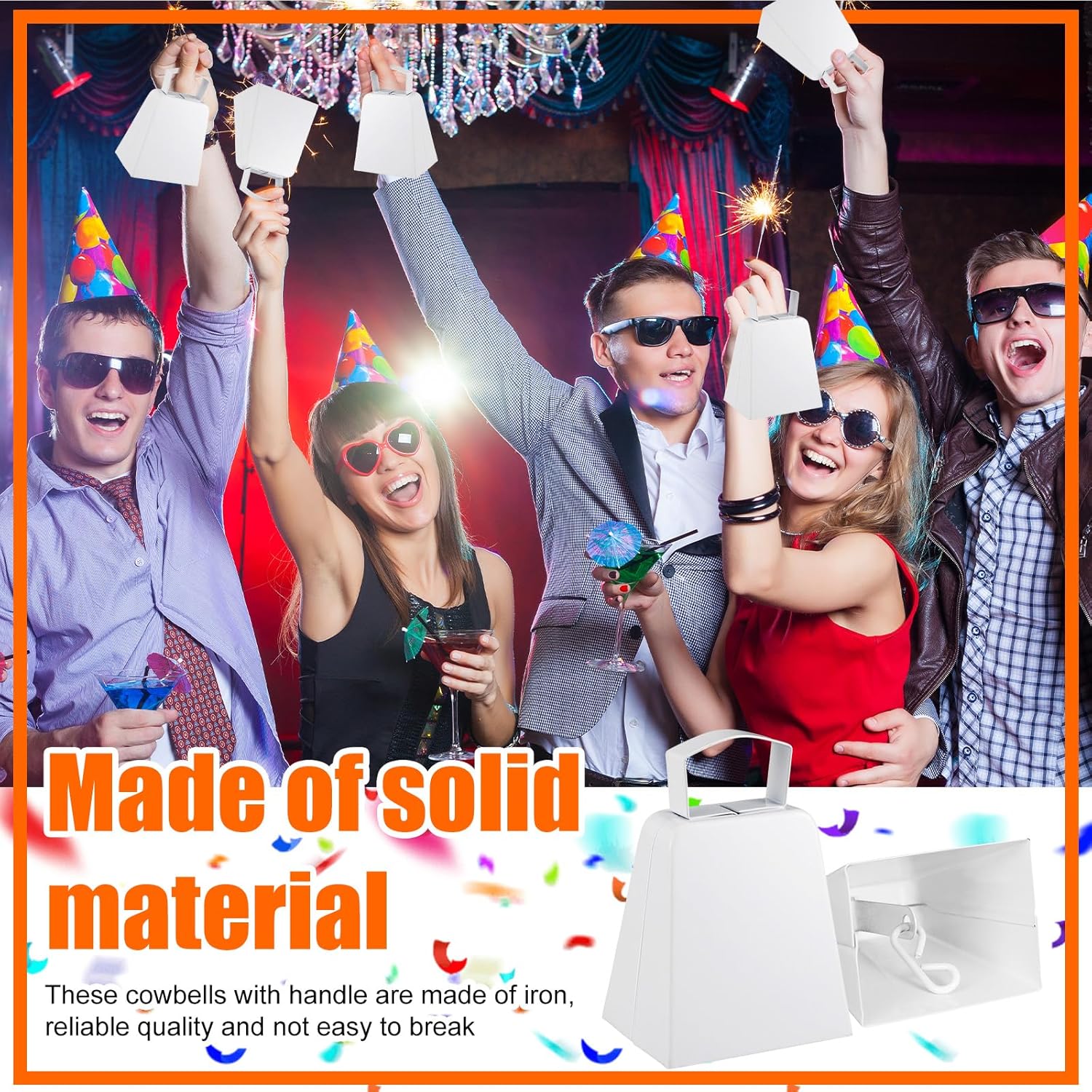 Boao 24 Pack Metal Cowbells with Handle 4 Inch Cow Bells Noise Makers Hand Percussion Cowbells Loud Cheering Bells for Sporting Events Football Games Weddings School Celebrations Party(White)