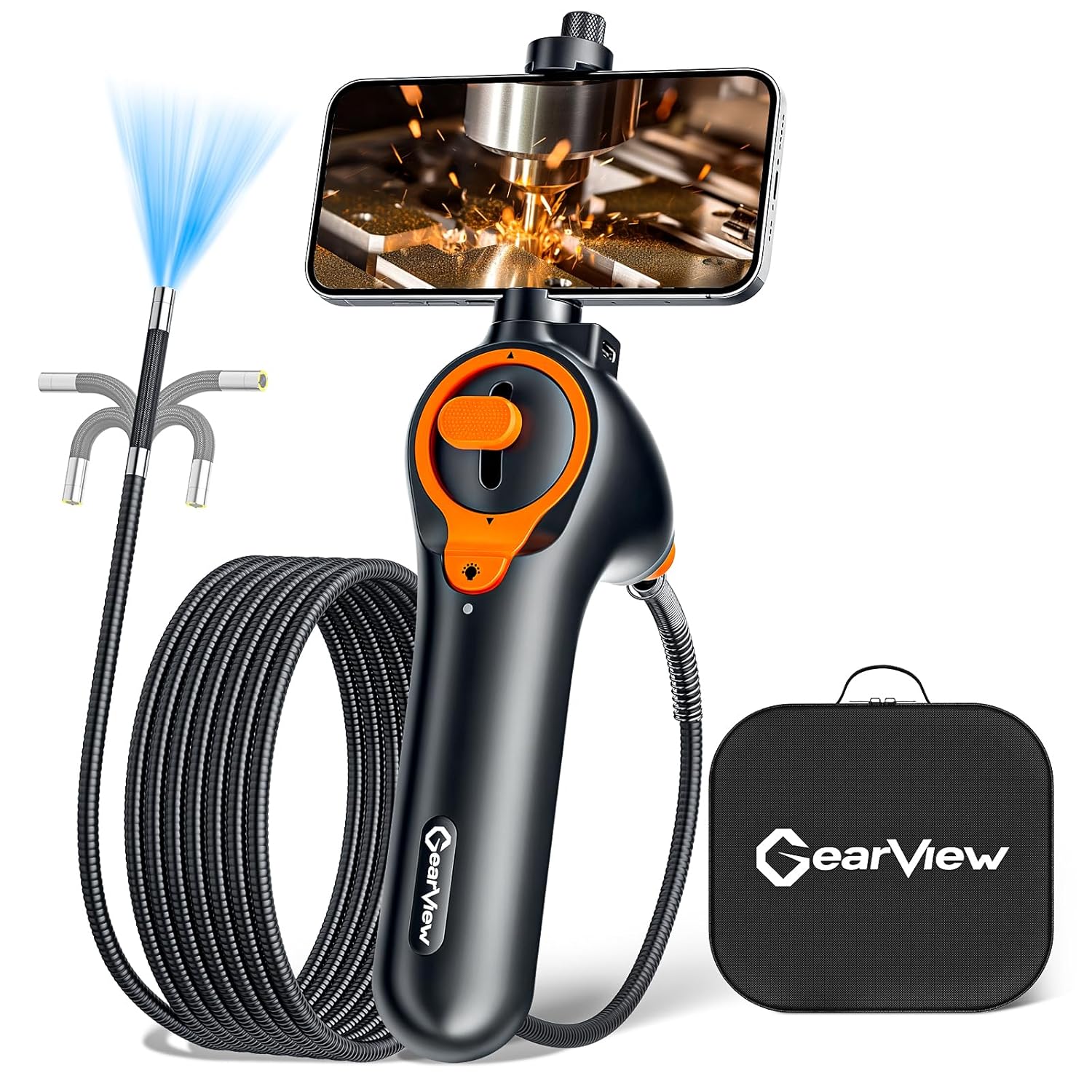 210°Articulating Borescope Camera - Inspection Camera 6 Light, Endoscope with 6.2mm IP67 Waterproof Probe, 3X Zoom 2-Way Borescope with Flexible Cablegabg