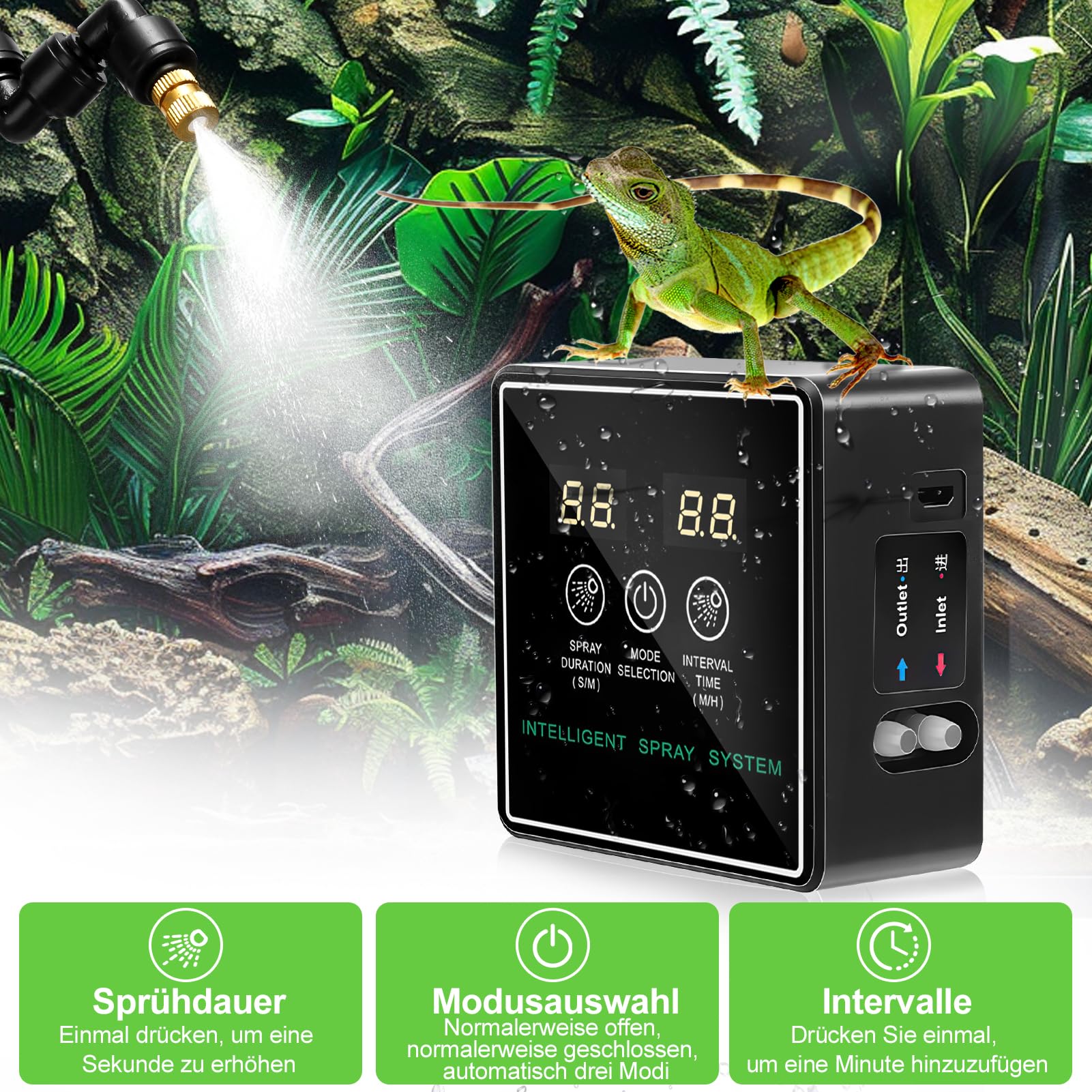 Sistema Di Nebulizzazione Per Rettili, Sistema Intelligente Di Umidificazione Dei Rettili Per L'umidificatore Del Terrario, Ugelli Di Spruzzo Regolabili A 360 Gradi