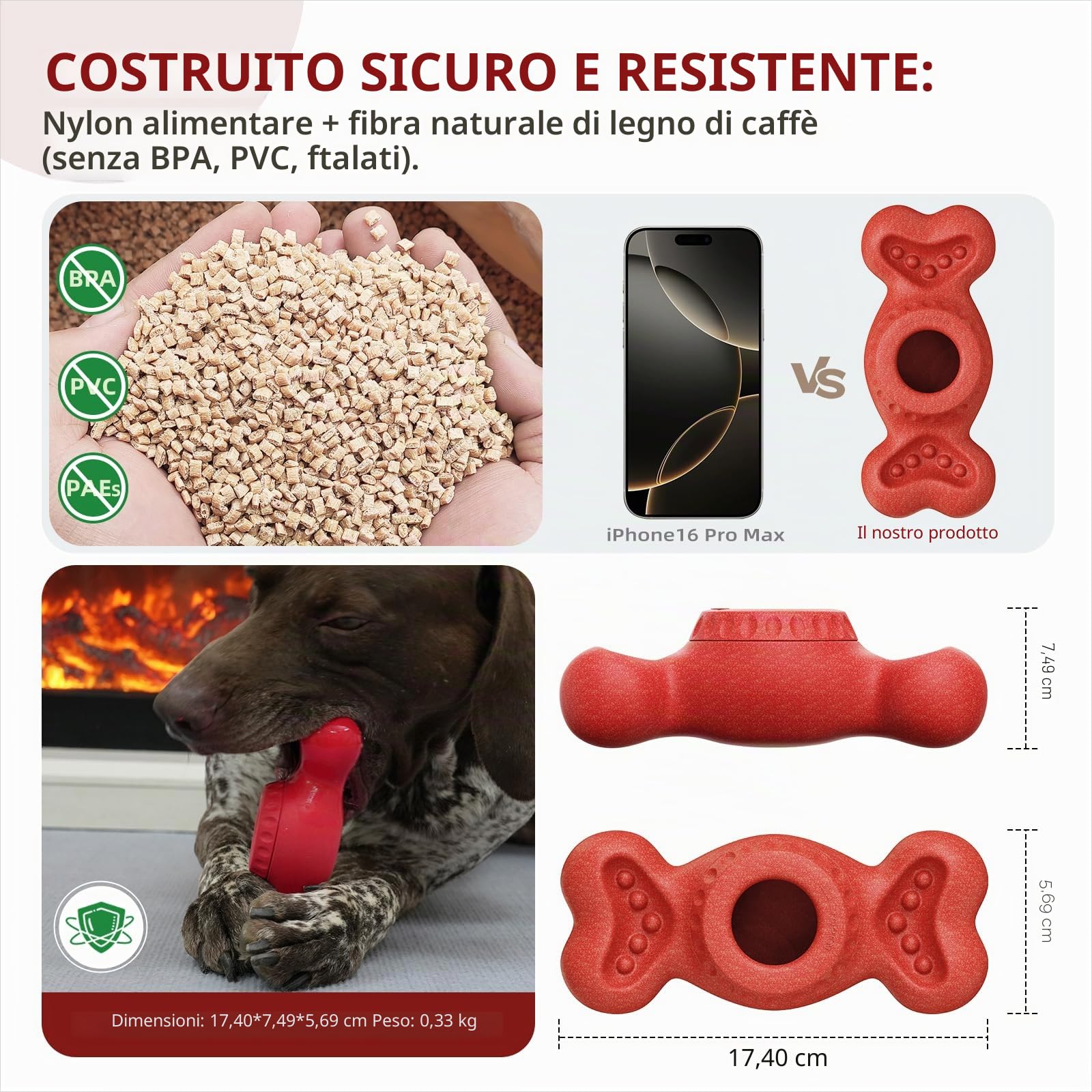 Niumowa Osso da Leccare per Cani - Gioco Interattivo Indistruttibile con Serbatoio Estraibile per Snack Surgelati, Antiansia per Cani Aggressivi, Promuove l'Igeine Dentale e Riduce la Noia(rosso)