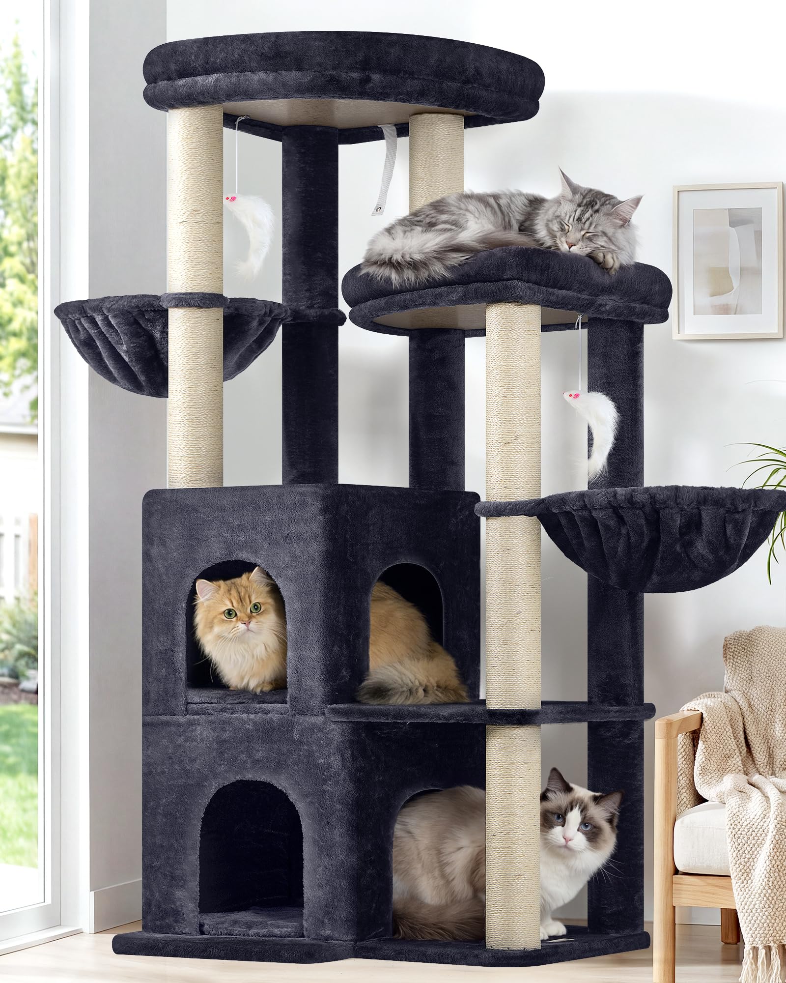 Globlazer Cat Tree Tower for Indoor Cats Large Adult, S63, Dark Grey