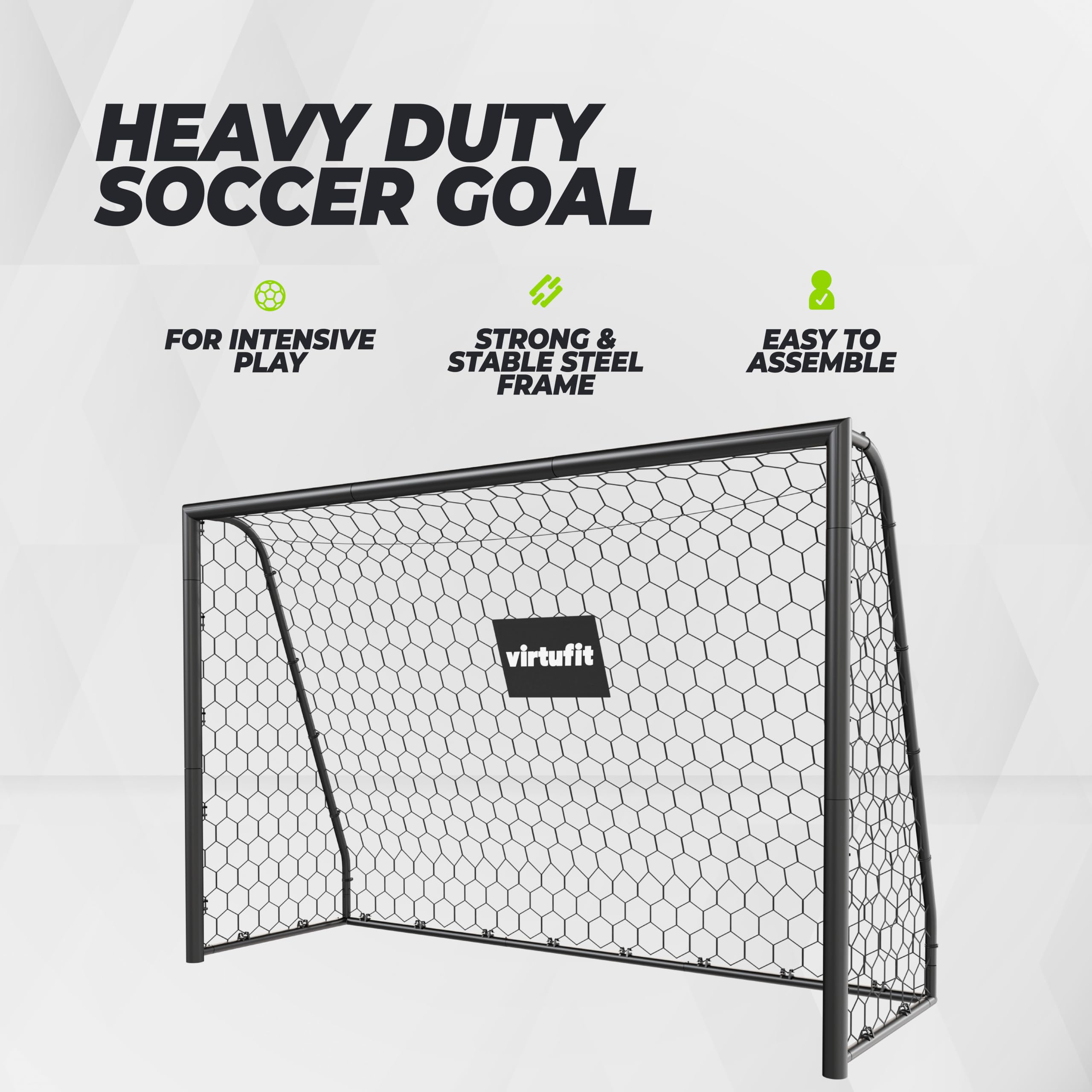 VirtuFit Porta da calcio Premium 240 x 160 x 85 cm – Porta da calcio stabile in acciaio – resistente alle intemperie, con rete e ancoraggi a terra – per bambini, ragazzi e adulti – ideale per