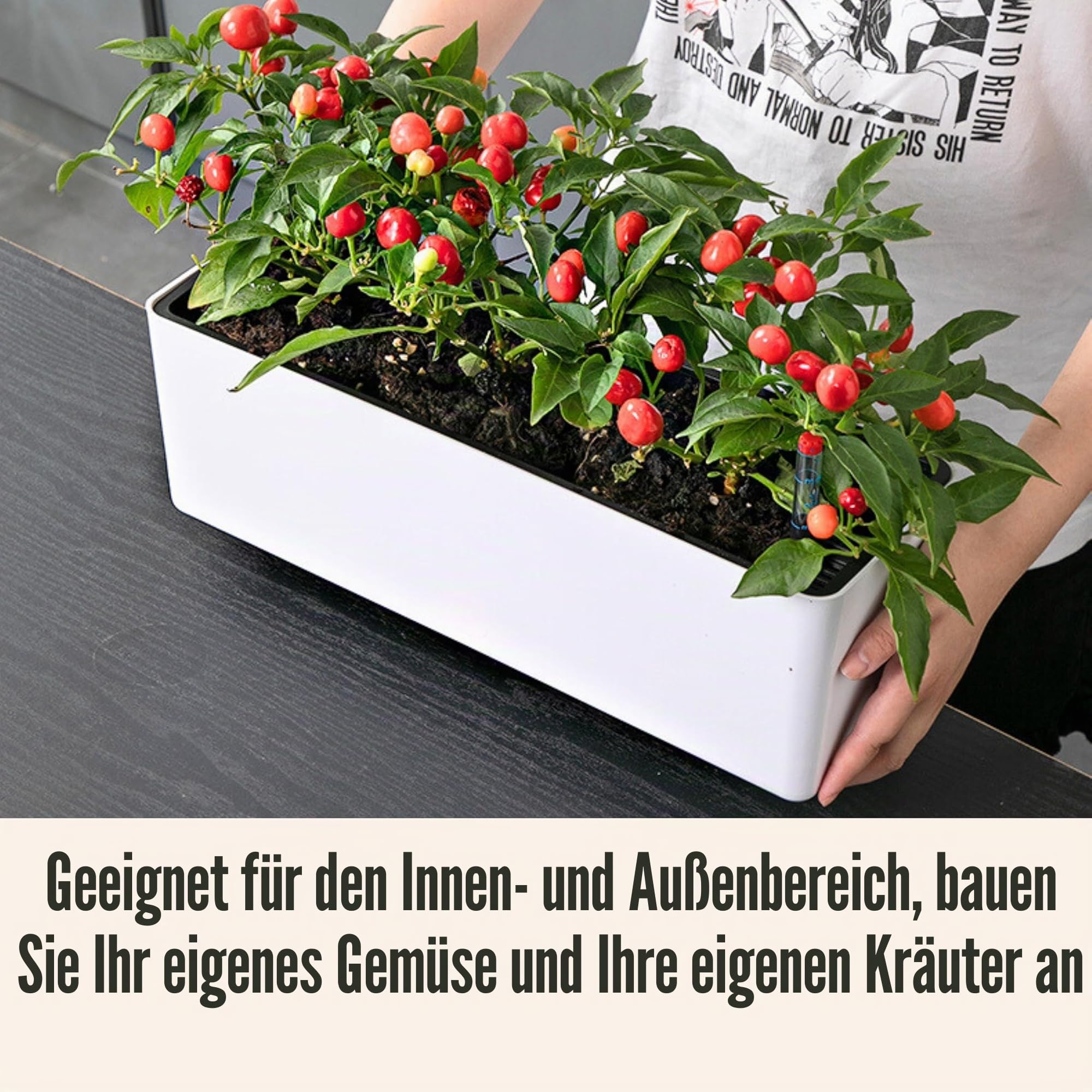 LaLaGreen Pflanzkasten für Zimmerpflanzen (40,6 cm, 2 Stück), weiß, rechteckig, selbstbewässernder Blumentopf, große Fensterkästen, Pflanzgefäße mit Drainage, dekorativ, modern, Balkon, Fensterbank