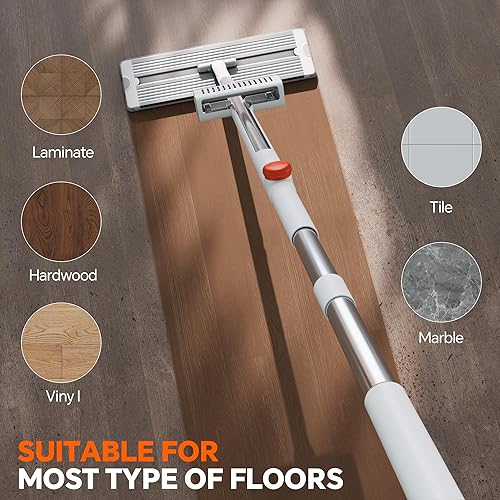 Miniatura 7 de Trapeador de microfibra autoescurridor, trapeador plano para limpieza de suelos con escobilla de goma  Manos libres  Panel de aluminio mejorado,