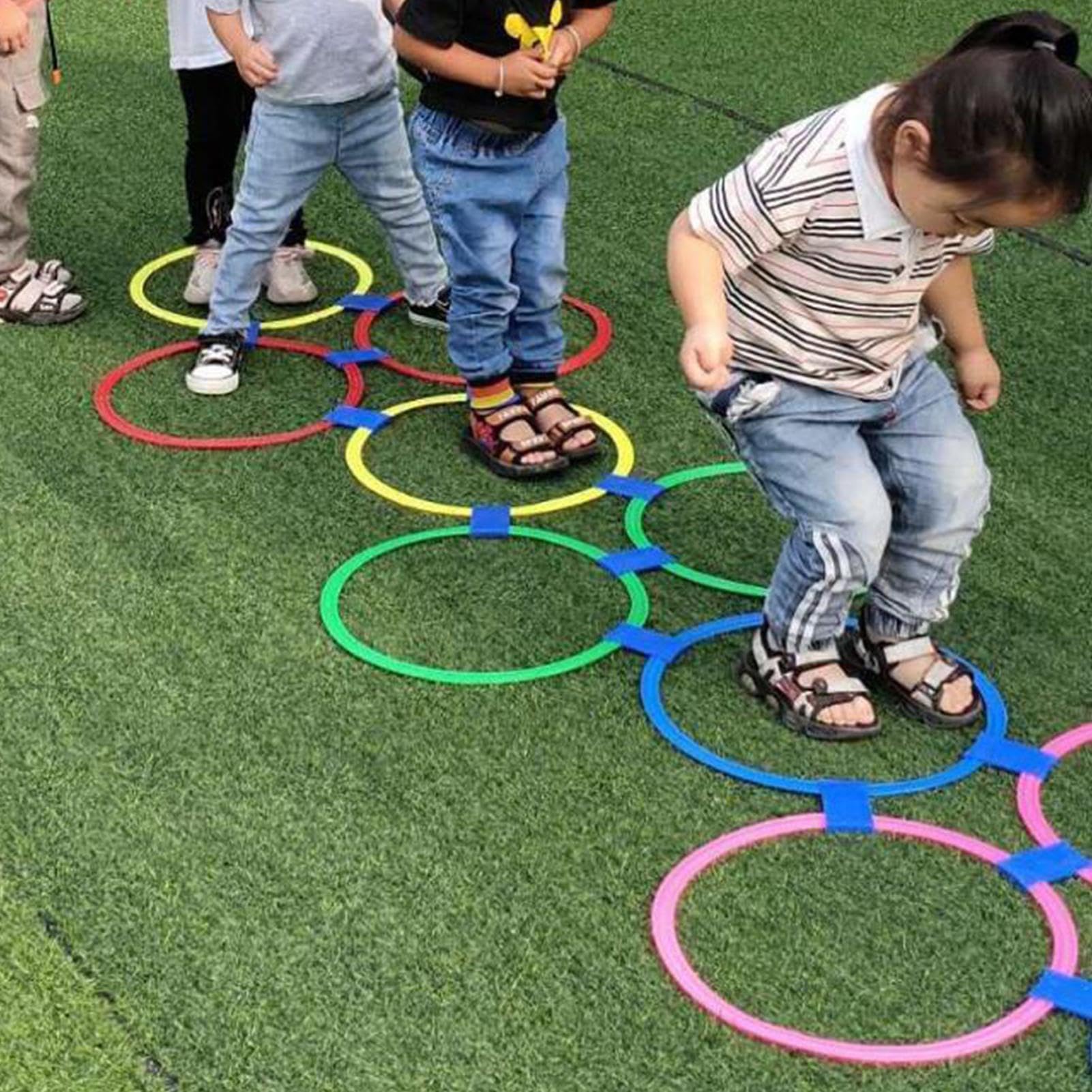 Anillos de rayuela para niños, Juego de Anillos de rayuela - Anillos de Agilidad | de obstáculos con puf, Cuadrados de 15 Pulgadas con Conectores para niños, Interior y Exterior