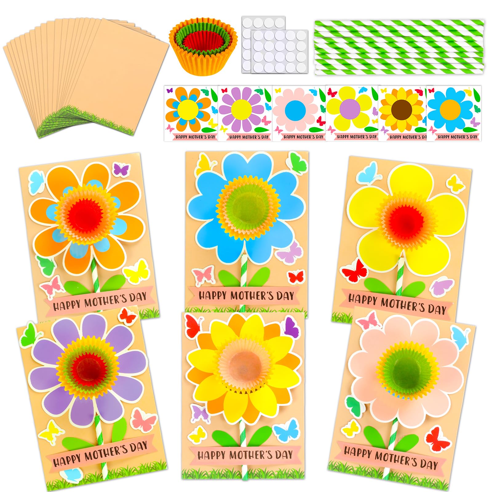 Photo 1 of CHUNNIN 24 Sets Mother's Day Flower Card Craft Kit DIY Flowers Greeting Cards Happy Mothers Days Gifts Craft for Mother's Day Flowers Craft Home Art Activities