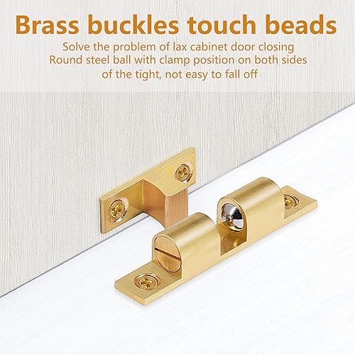 Miniatura 5 de 10 unidades de cierre de latón macizo para puerta de gabinete, pestillo de tensión de doble bola, pestillo de retención de rodillo de bola de