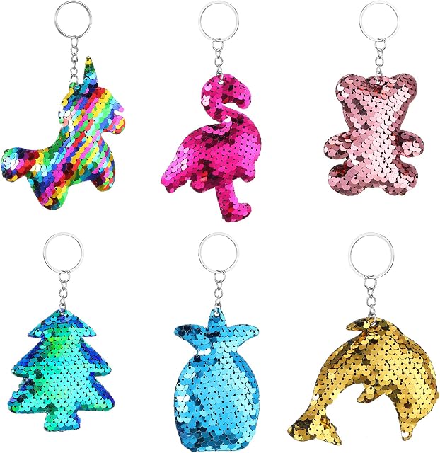 6 Pieces Keyrings for Kids Flip Sequin Keychain Keyrings for School Bags Easter Unicorn Keyring Girls Keyrings Flamingo Keyring Unicorn Key Chain Dolphin Keyring Party Favors for Party Bag Fillers