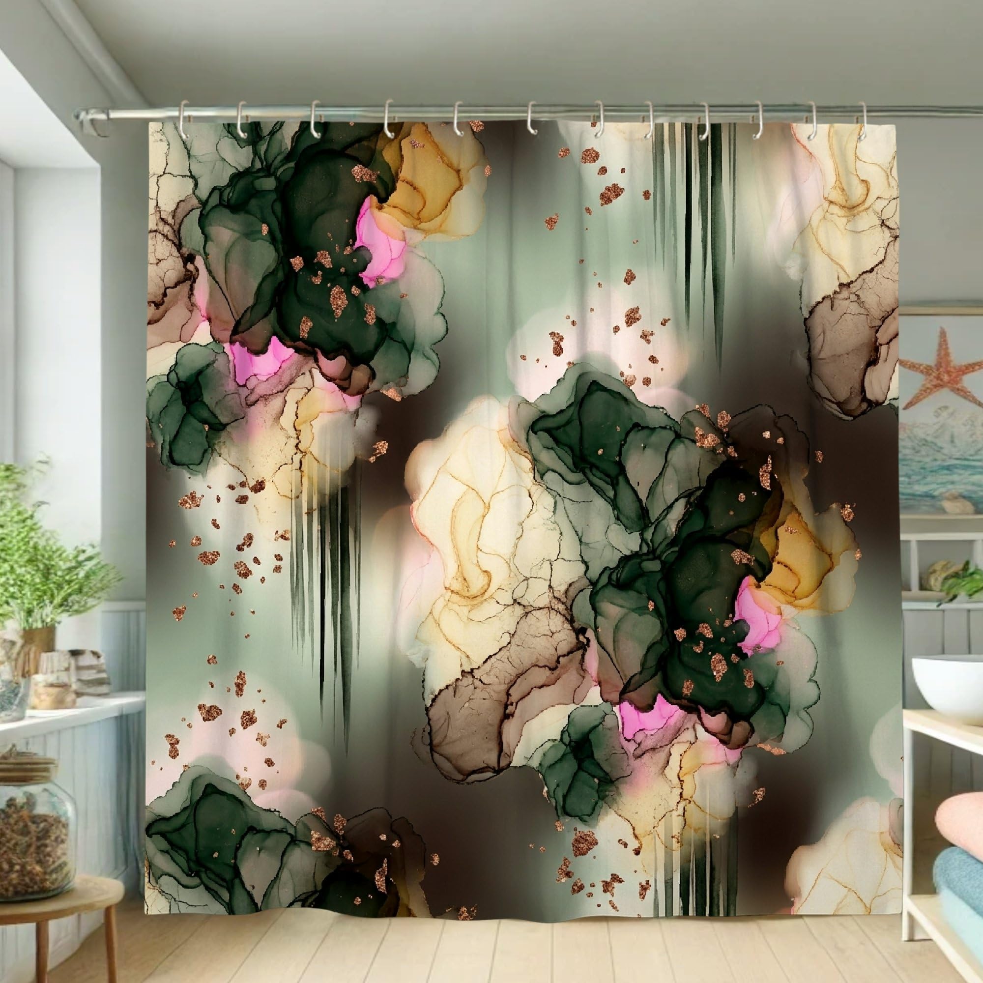 Rideau de bain décoratif abstrait pour créer une ambiance bien-être et zen