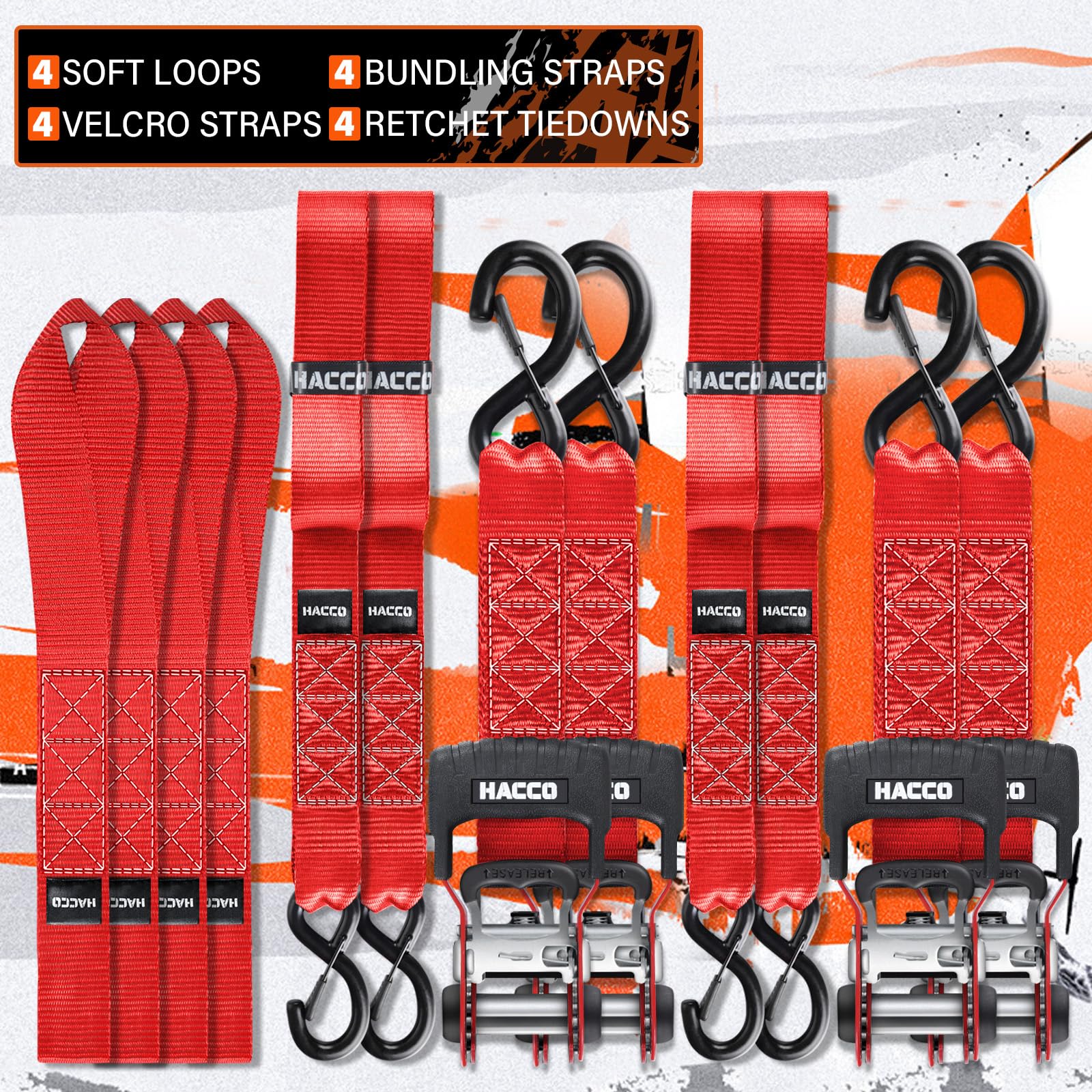 HACCOPLANET Ratchet Straps, 5280lb Break Strengeth, 1.6" Heavy Duty - View #2