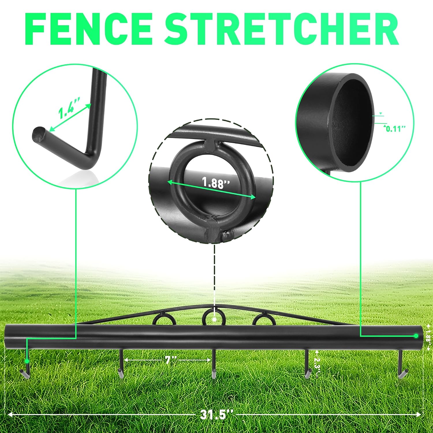 Livestock Fence Stretcher,Chain Link Fabric Stretcher Bar Puller, 5-Hook Bar, 2 Extra Chain Link for Stability, New Upgraded Fence Stretcher Tool, Black