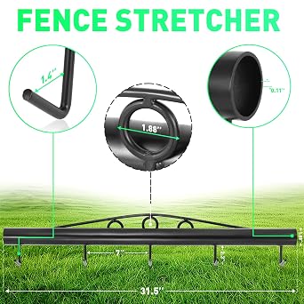 Livestock Fence Stretcher,Chain Link Fabric Stretcher Bar Puller, 5-Hook Bar, 2 Extra Chain Link for Stability, New Upgraded Fence Stretcher Tool, Black